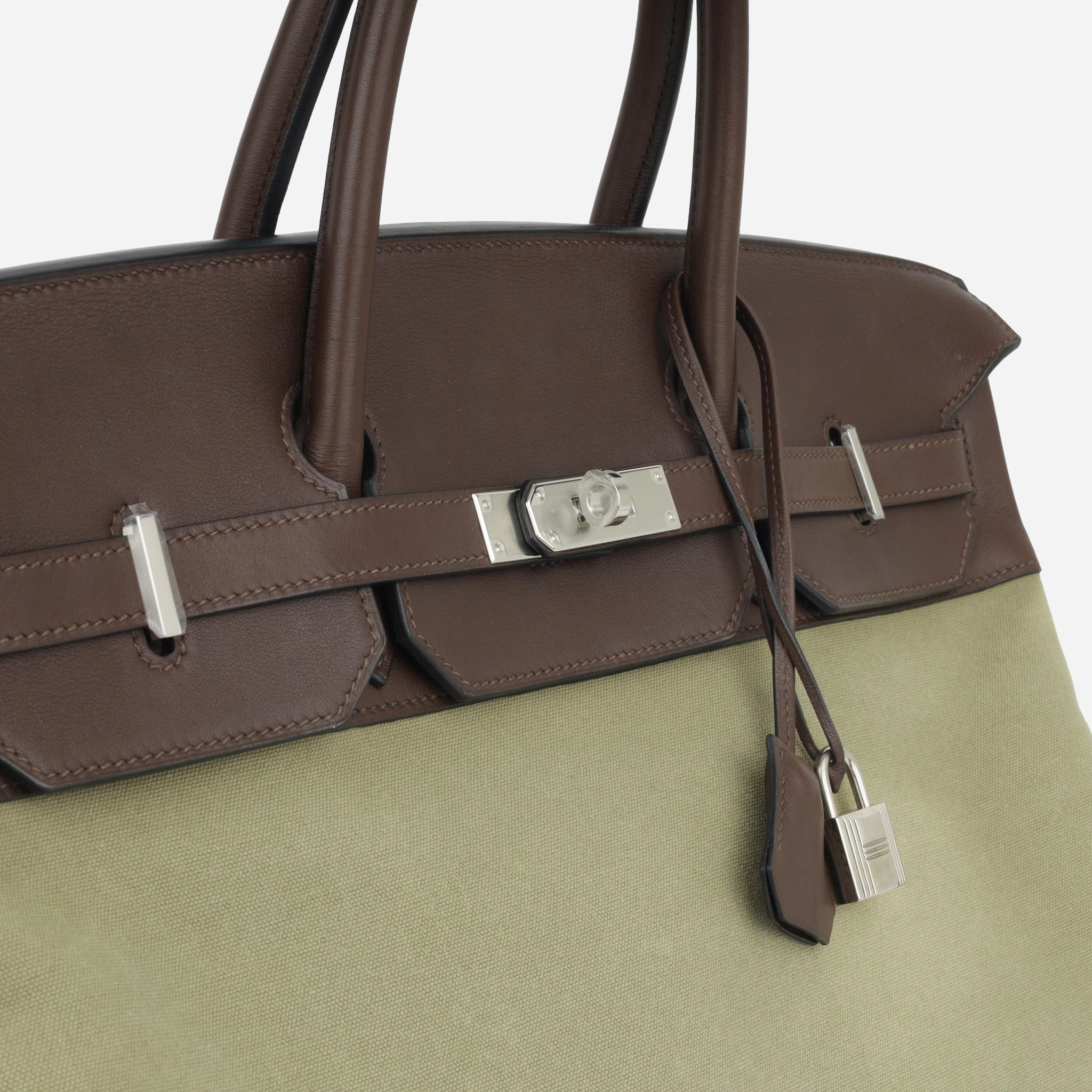 Herms Birkin 40 Toile - Chocolat Swift/Vert Olive
