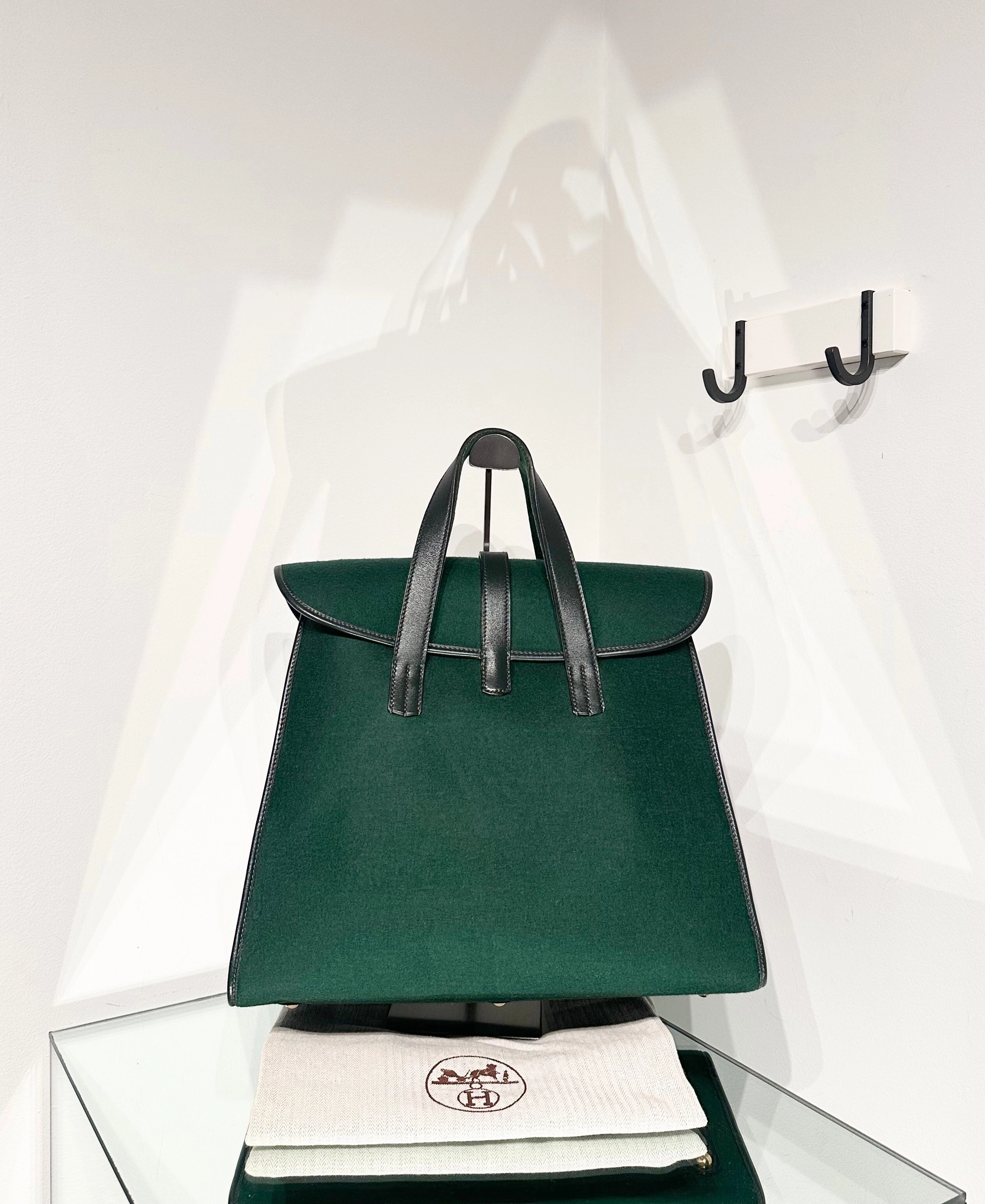 HERMS Feu2Dou Tote Vert Fonce Feutre & Gulliver Leather