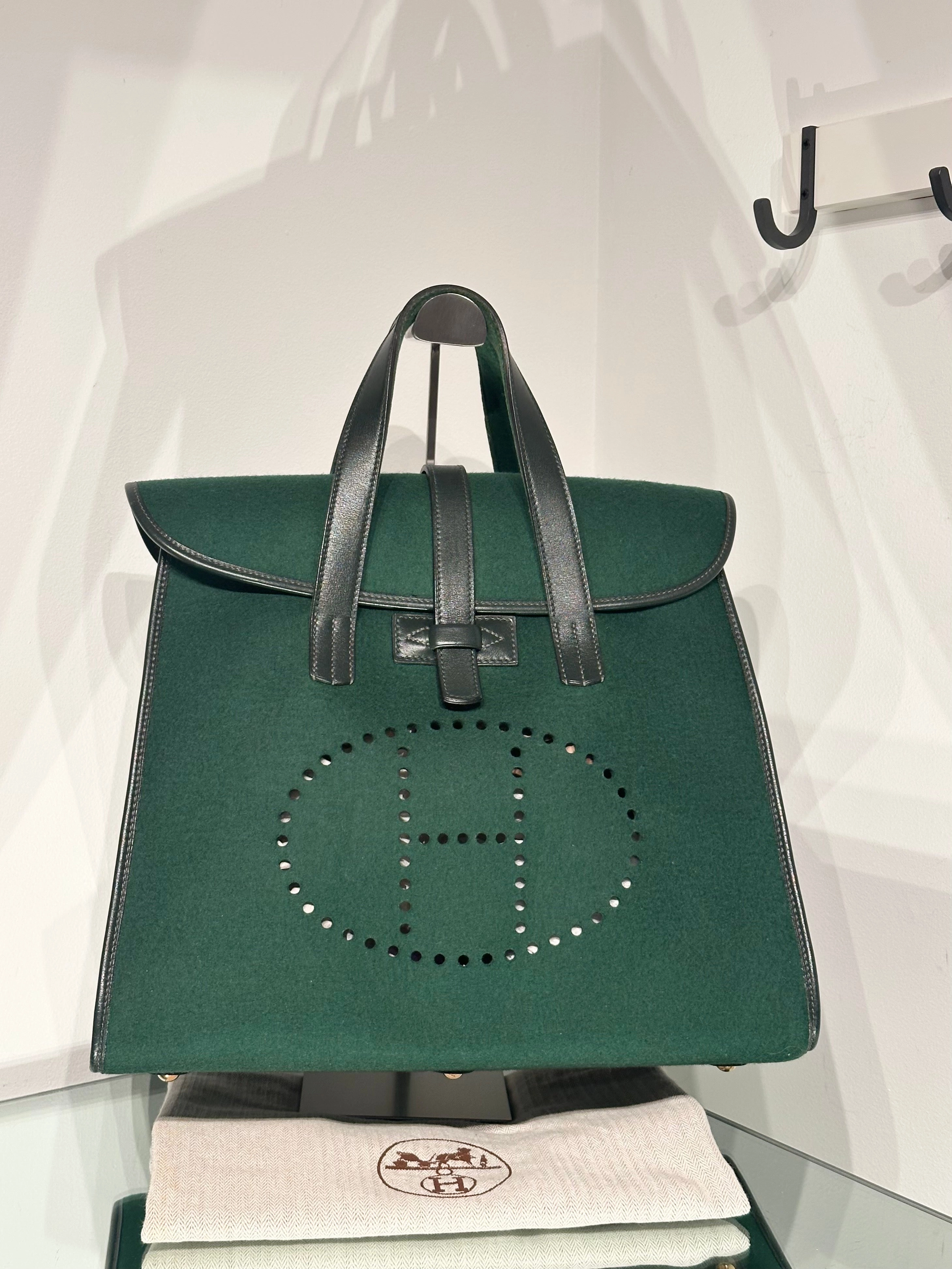 HERMS Feu2Dou Tote Vert Fonce Feutre & Gulliver Leather