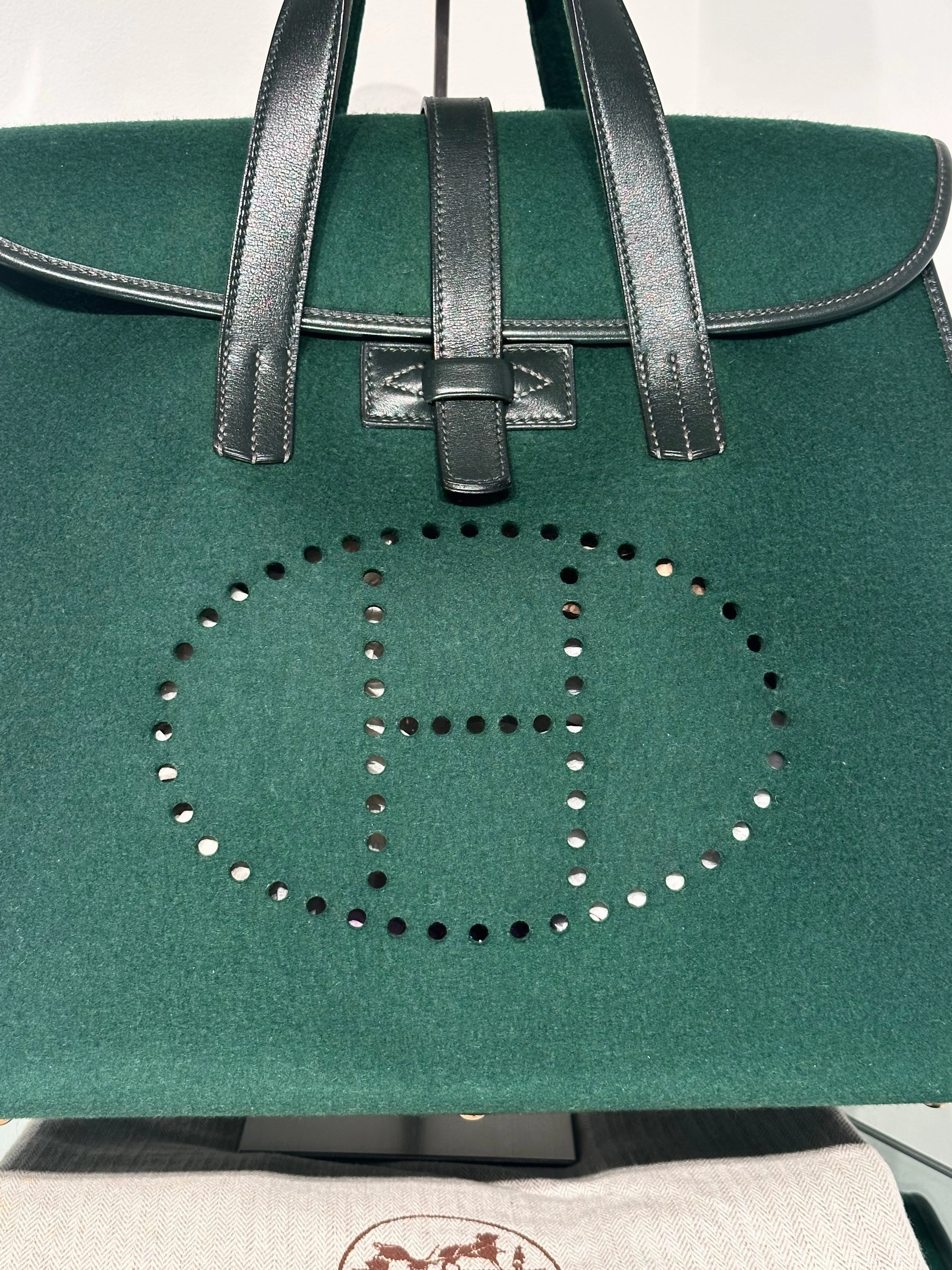 HERMS Feu2Dou Tote Vert Fonce Feutre & Gulliver Leather