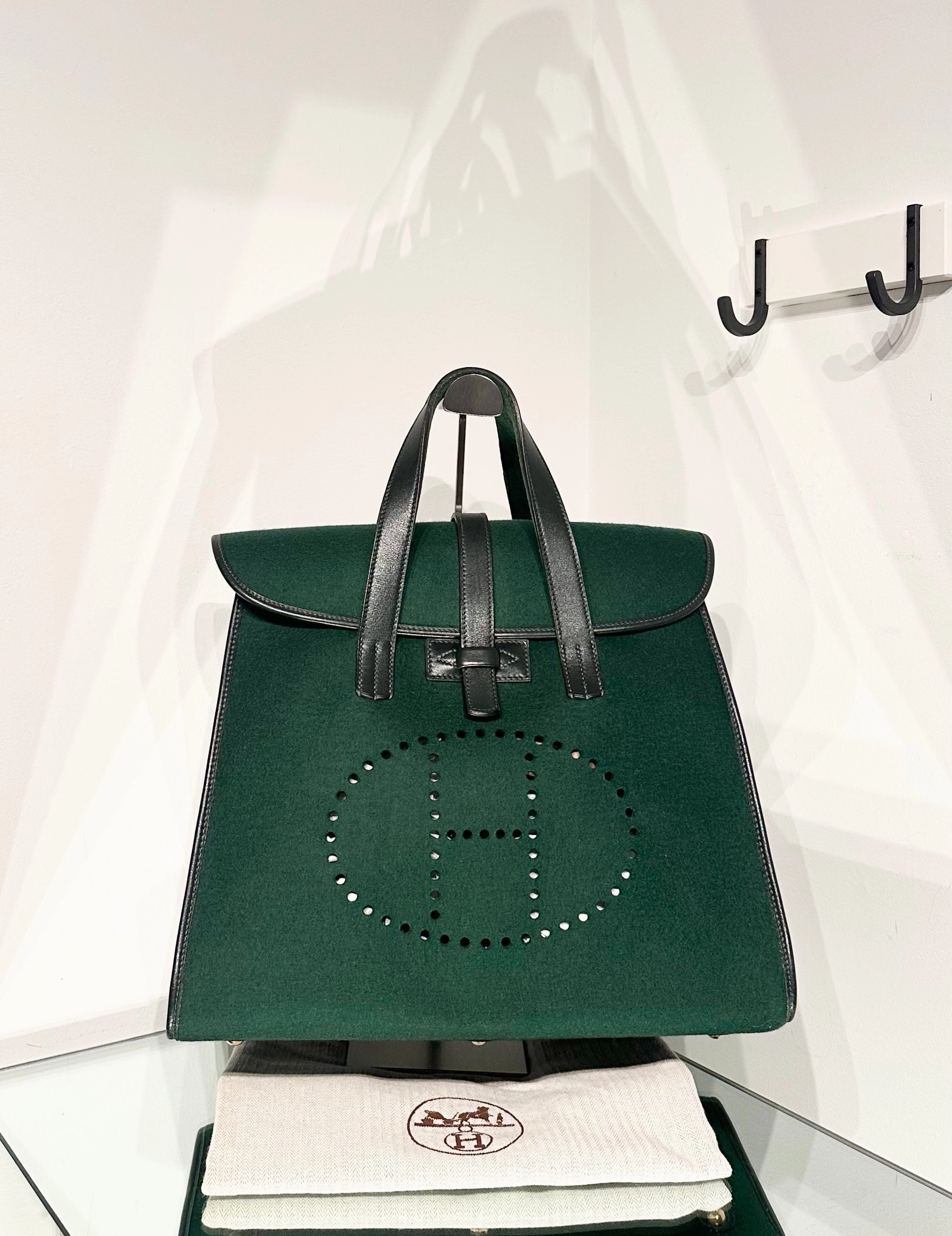 HERMS Feu2Dou Tote Vert Fonce Feutre & Gulliver Leather