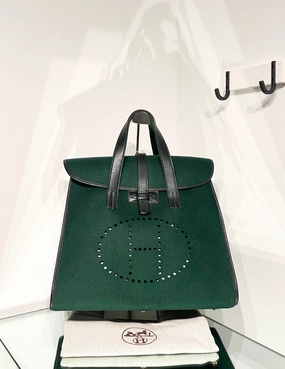 HERMS Feu2Dou Tote Vert Fonce Feutre & Gulliver Leather
