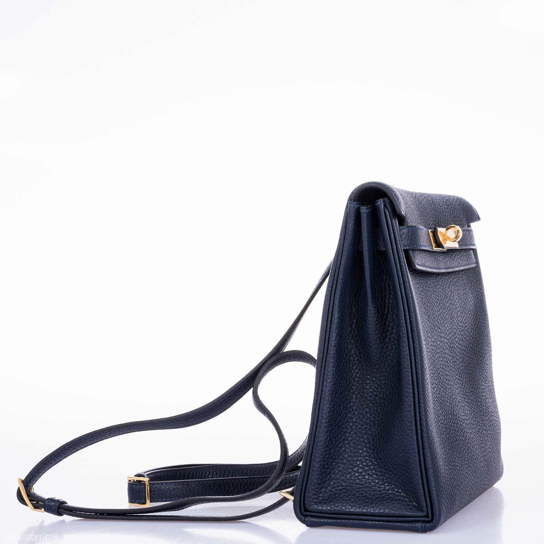 Herms Kelly 22 Ado Backpack Blue Nuit Clemence Gold Hardware