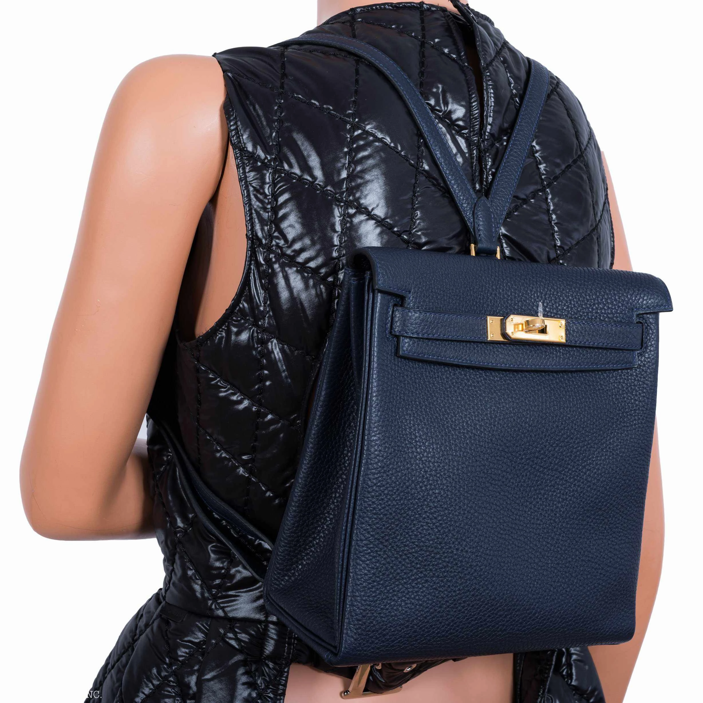 Herms Kelly 22 Ado Backpack Blue Nuit Clemence Gold Hardware