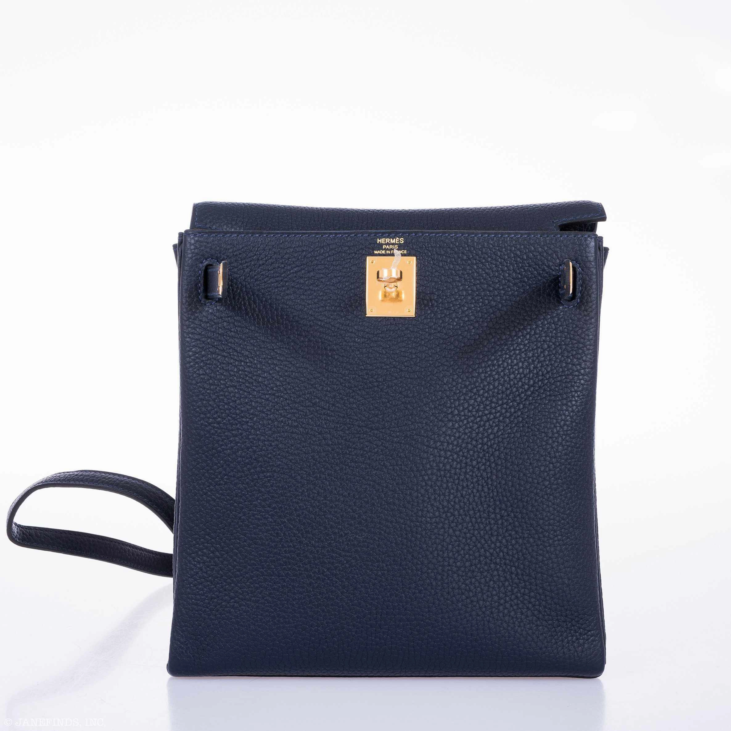 Herms Kelly 22 Ado Backpack Blue Nuit Clemence Gold Hardware