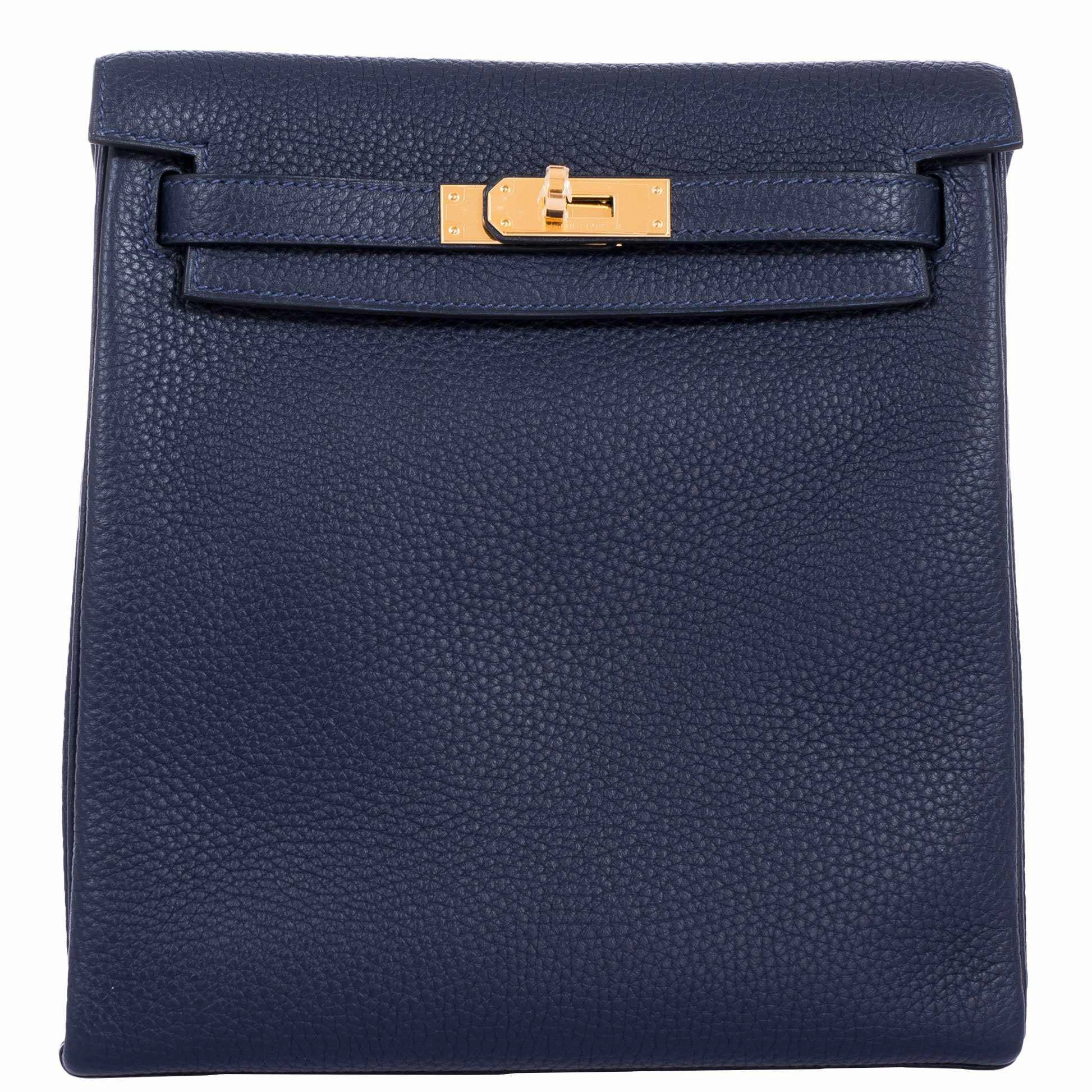 Herms Kelly 22 Ado Backpack Blue Nuit Clemence Gold Hardware