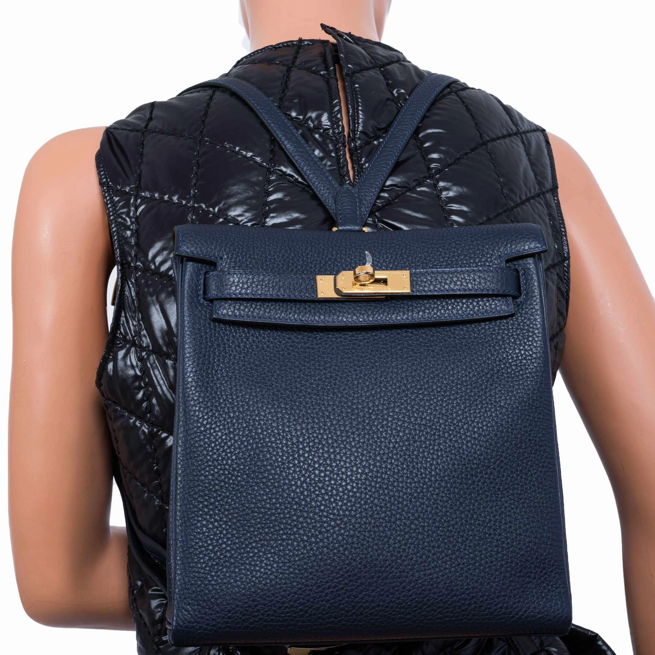 Herms Kelly 22 Ado Backpack Blue Nuit Clemence Gold Hardware