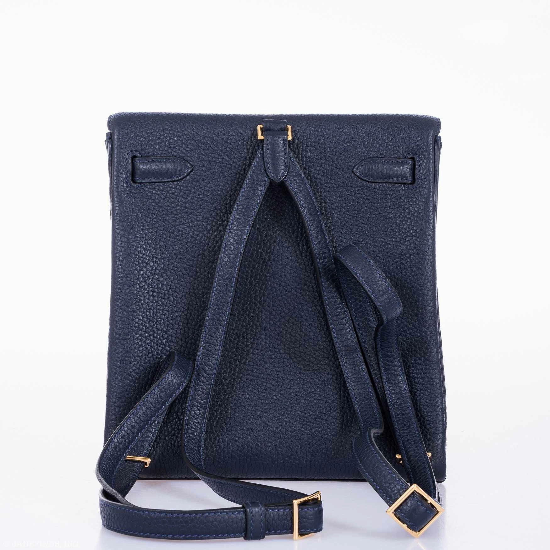 Herms Kelly 22 Ado Backpack Blue Nuit Clemence Gold Hardware