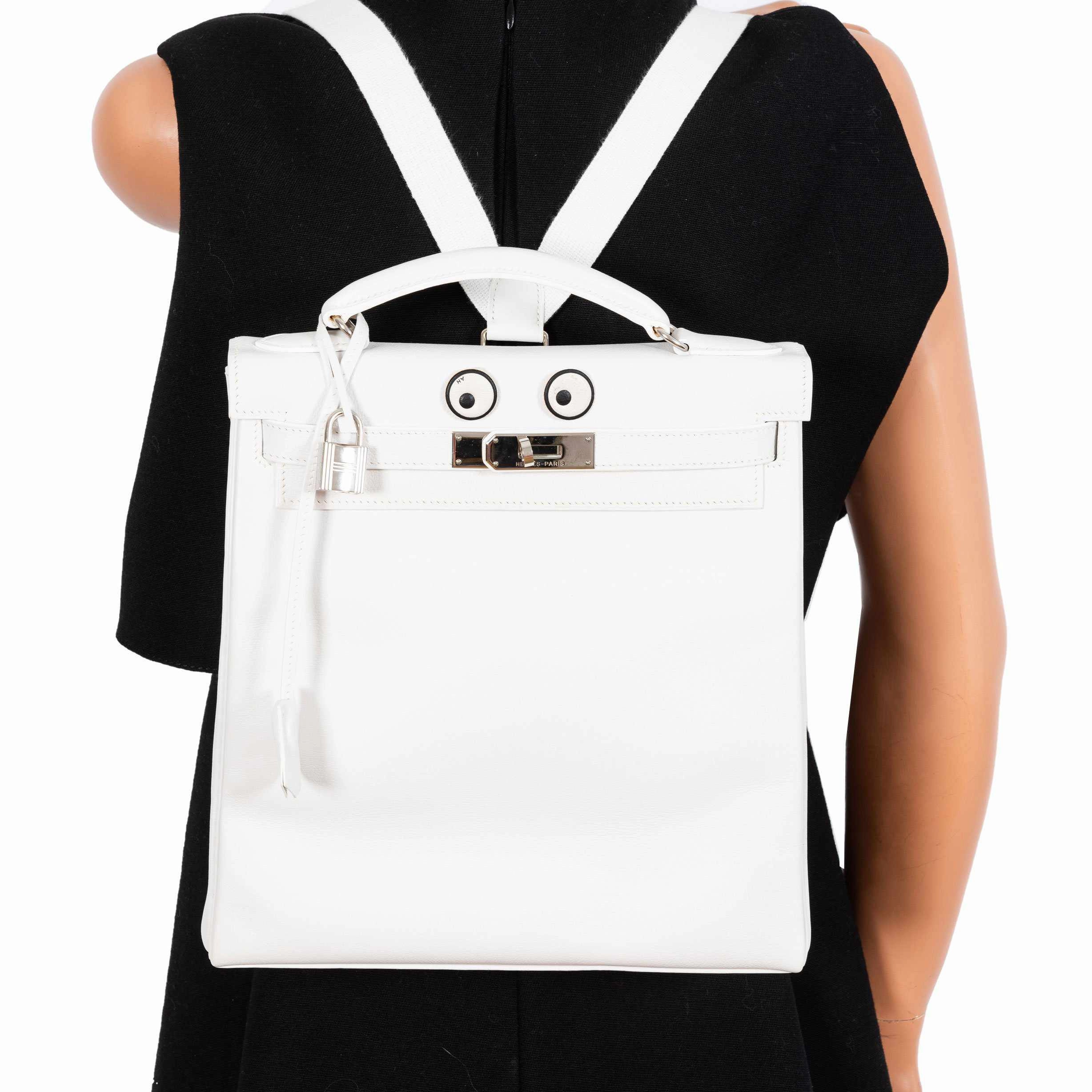Herms Kelly 27 Ado Backpack White Graine Palladium Hardware