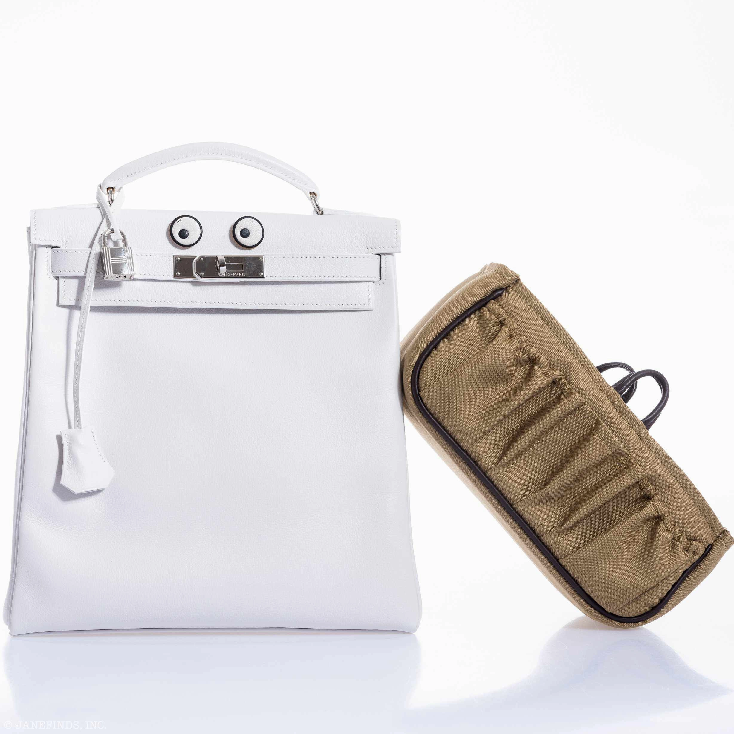 Herms Kelly 27 Ado Backpack White Graine Palladium Hardware