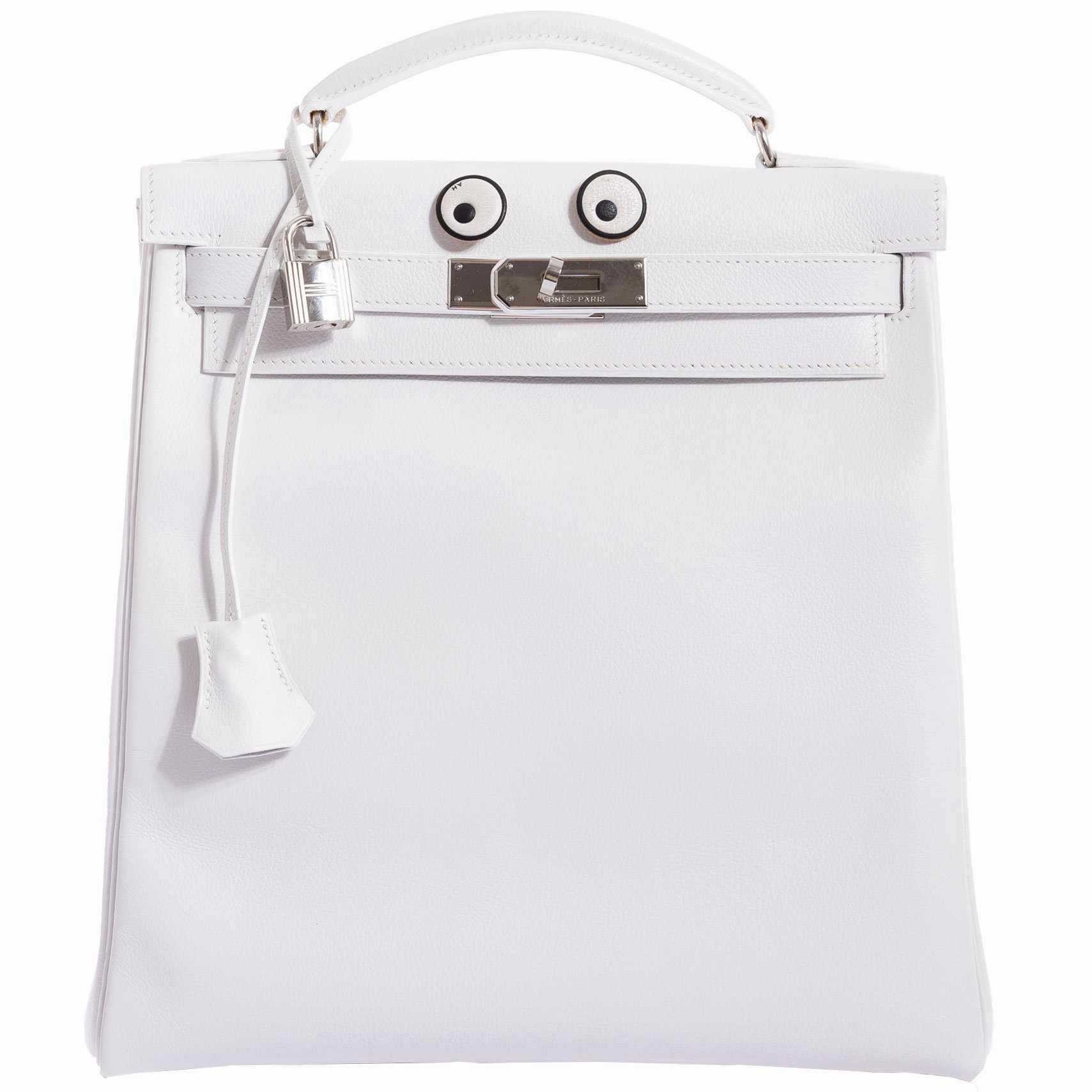 Herms Kelly 27 Ado Backpack White Graine Palladium Hardware