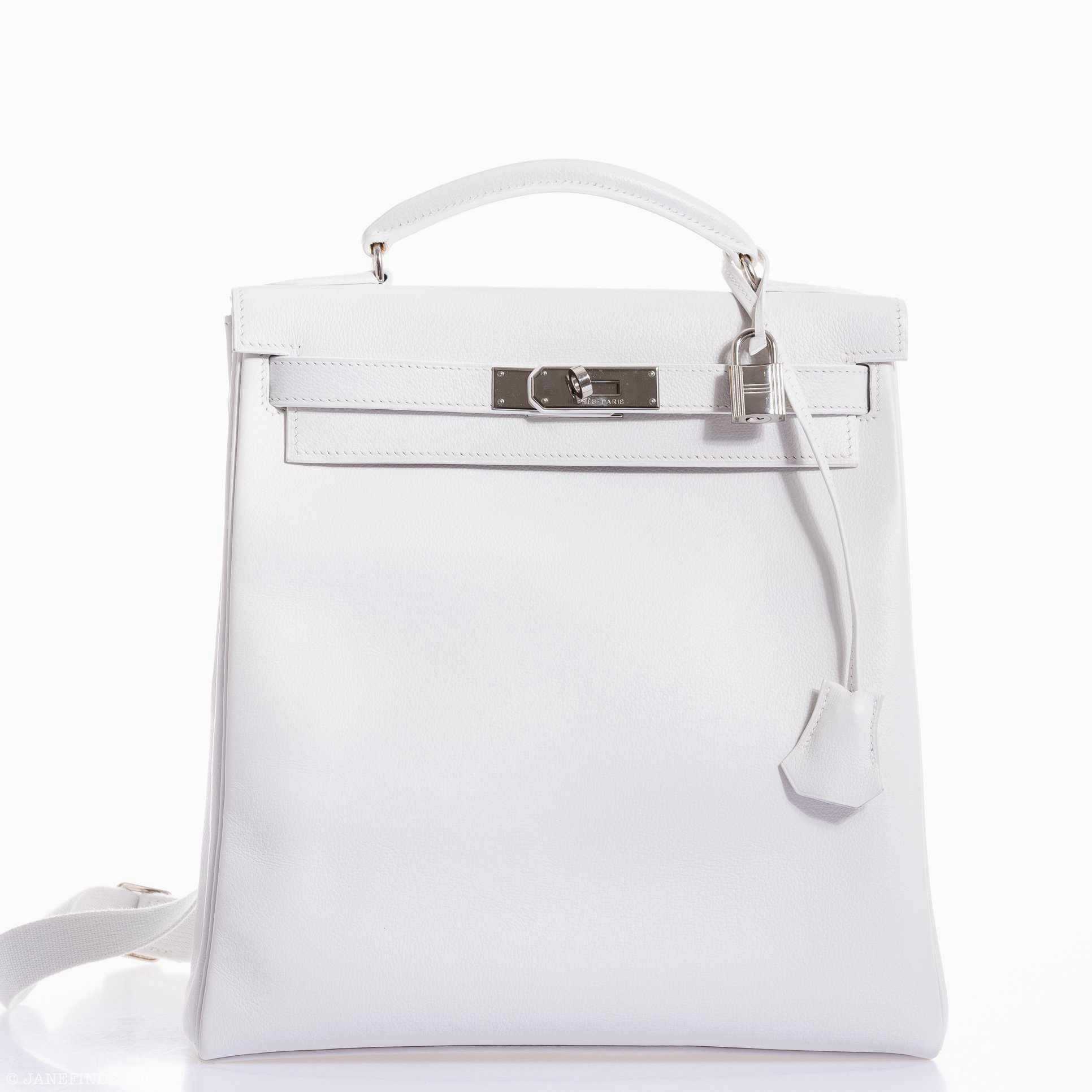 Herms Kelly 27 Ado Backpack White Graine Palladium Hardware
