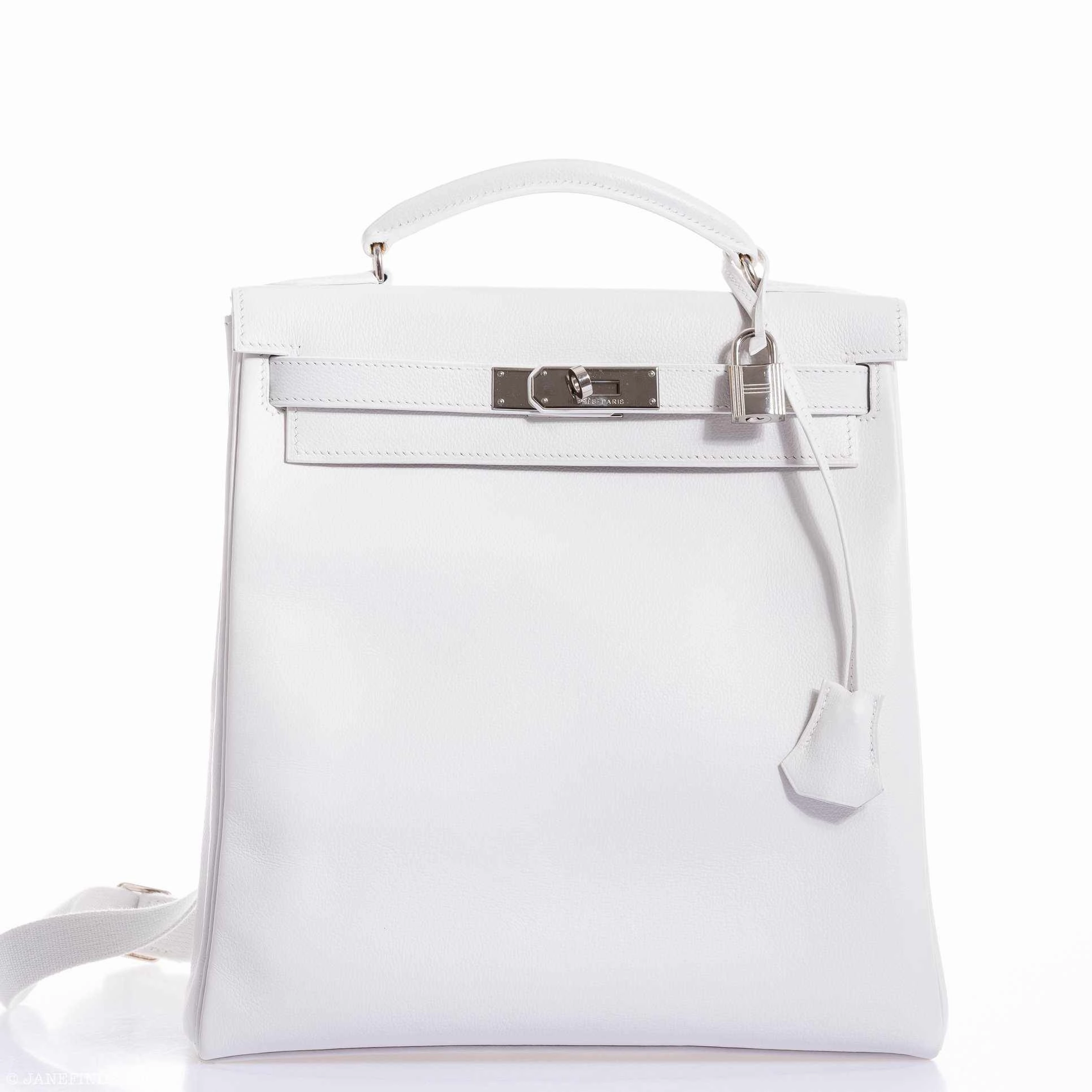 Herms Kelly 27 Ado Backpack White Graine Palladium Hardware
