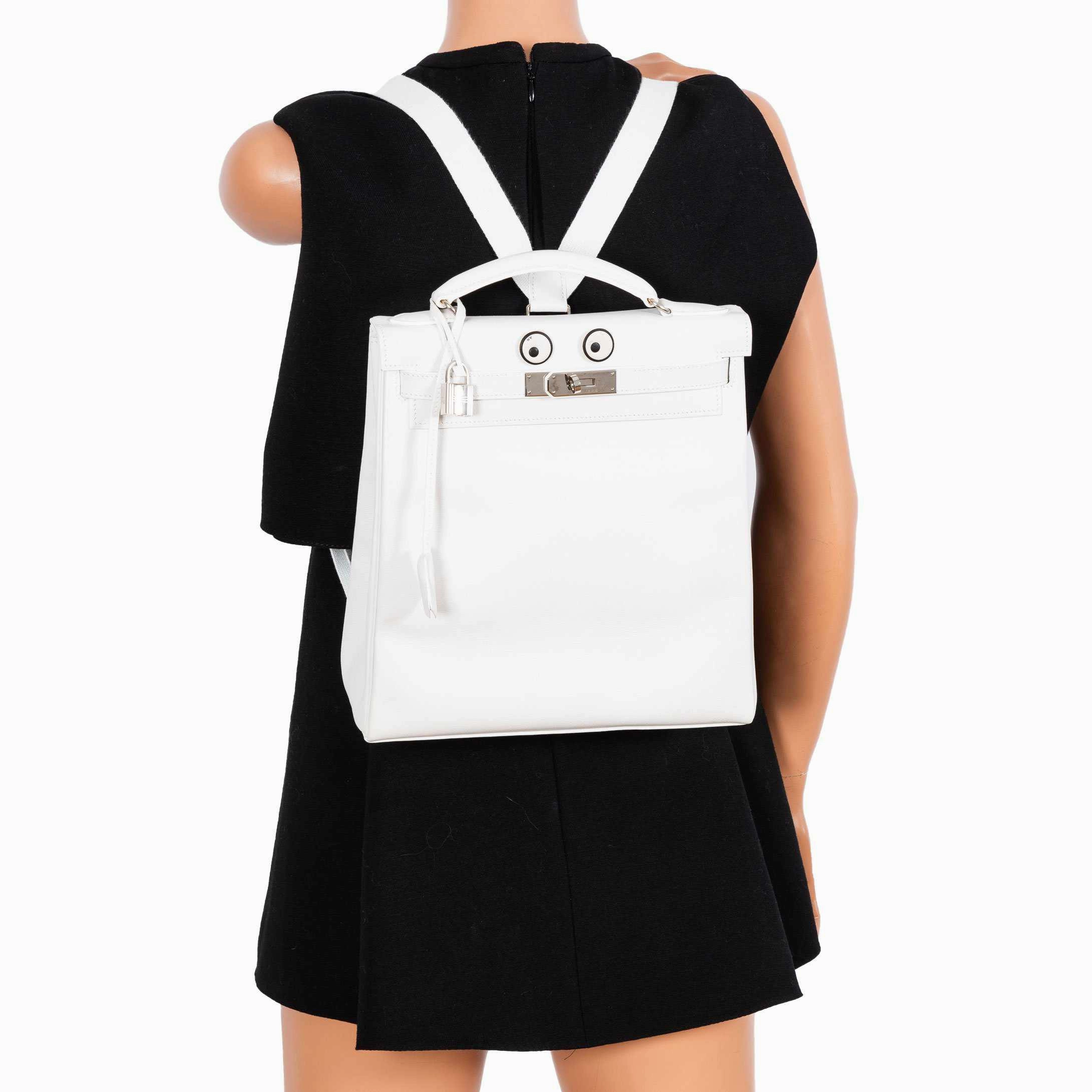 Herms Kelly 27 Ado Backpack White Graine Palladium Hardware