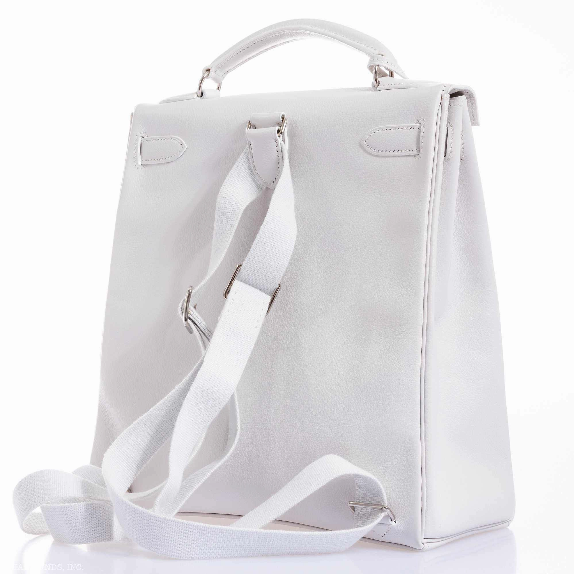 Herms Kelly 27 Ado Backpack White Graine Palladium Hardware