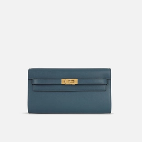 Herms Kelly To Go Wallet Bleu De Prusse Evercolor GHW (NWT)
