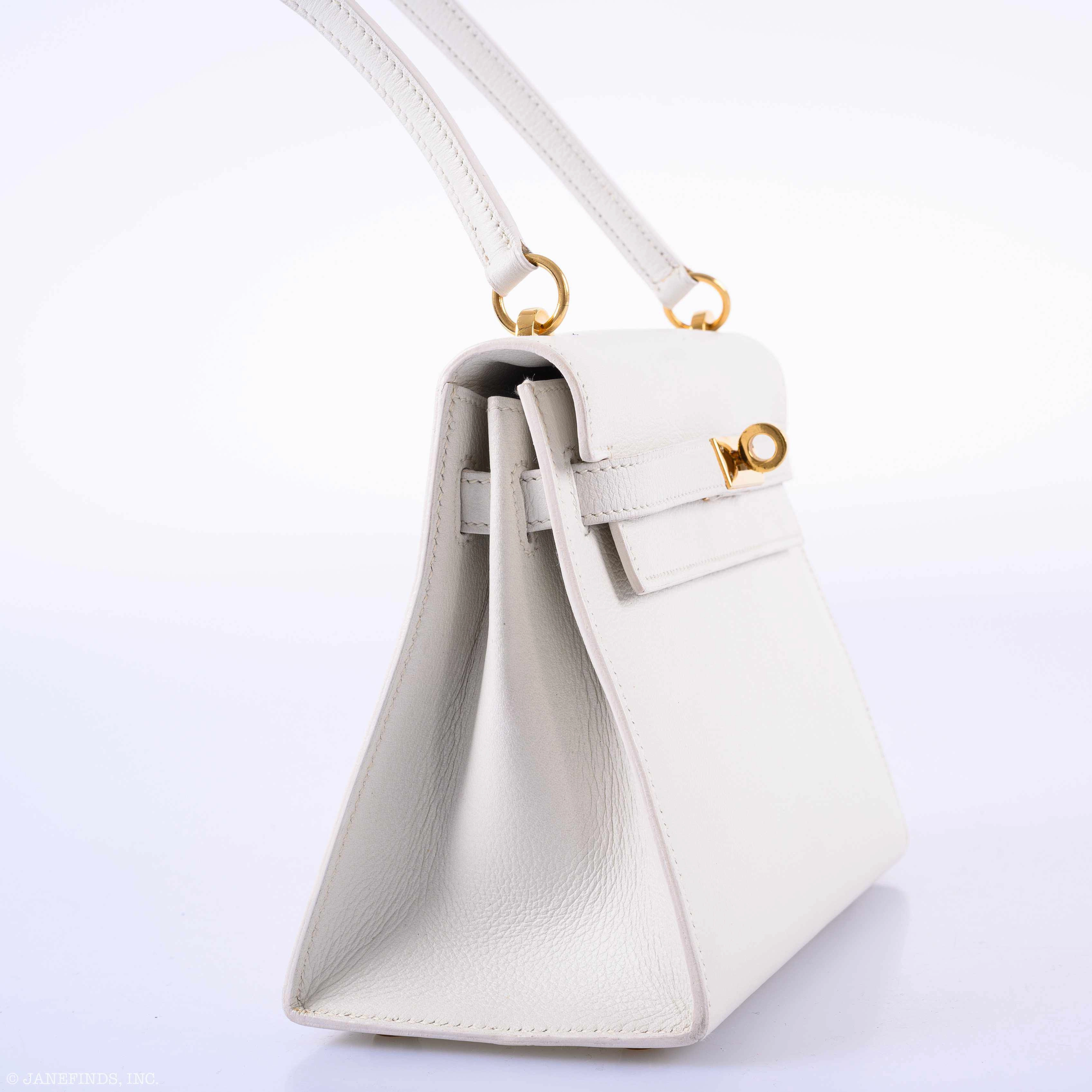 Herms Mini Kelly 20 Sellier Shoulder White Evercolor Gold Hardware - 1986