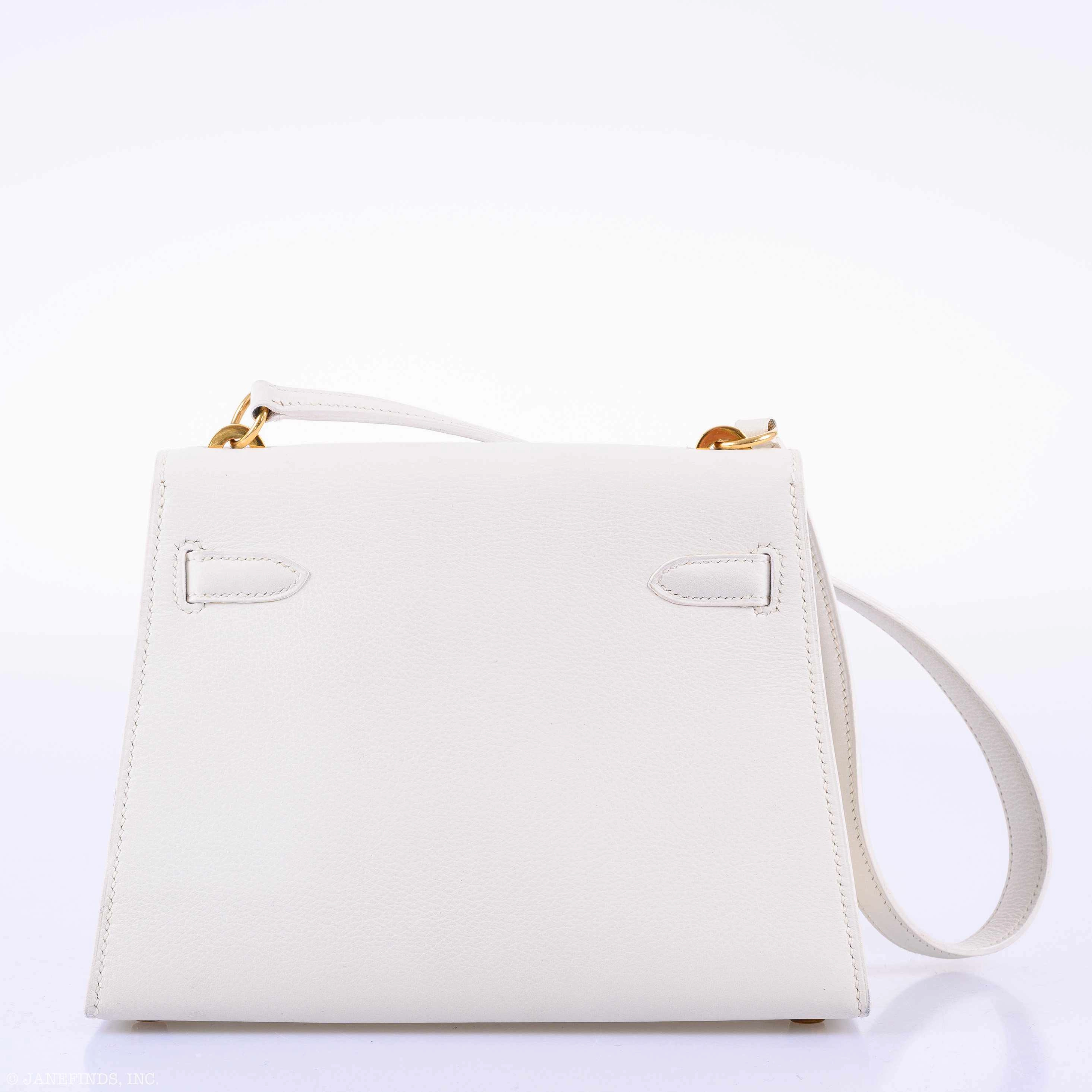 Herms Mini Kelly 20 Sellier Shoulder White Evercolor Gold Hardware - 1986