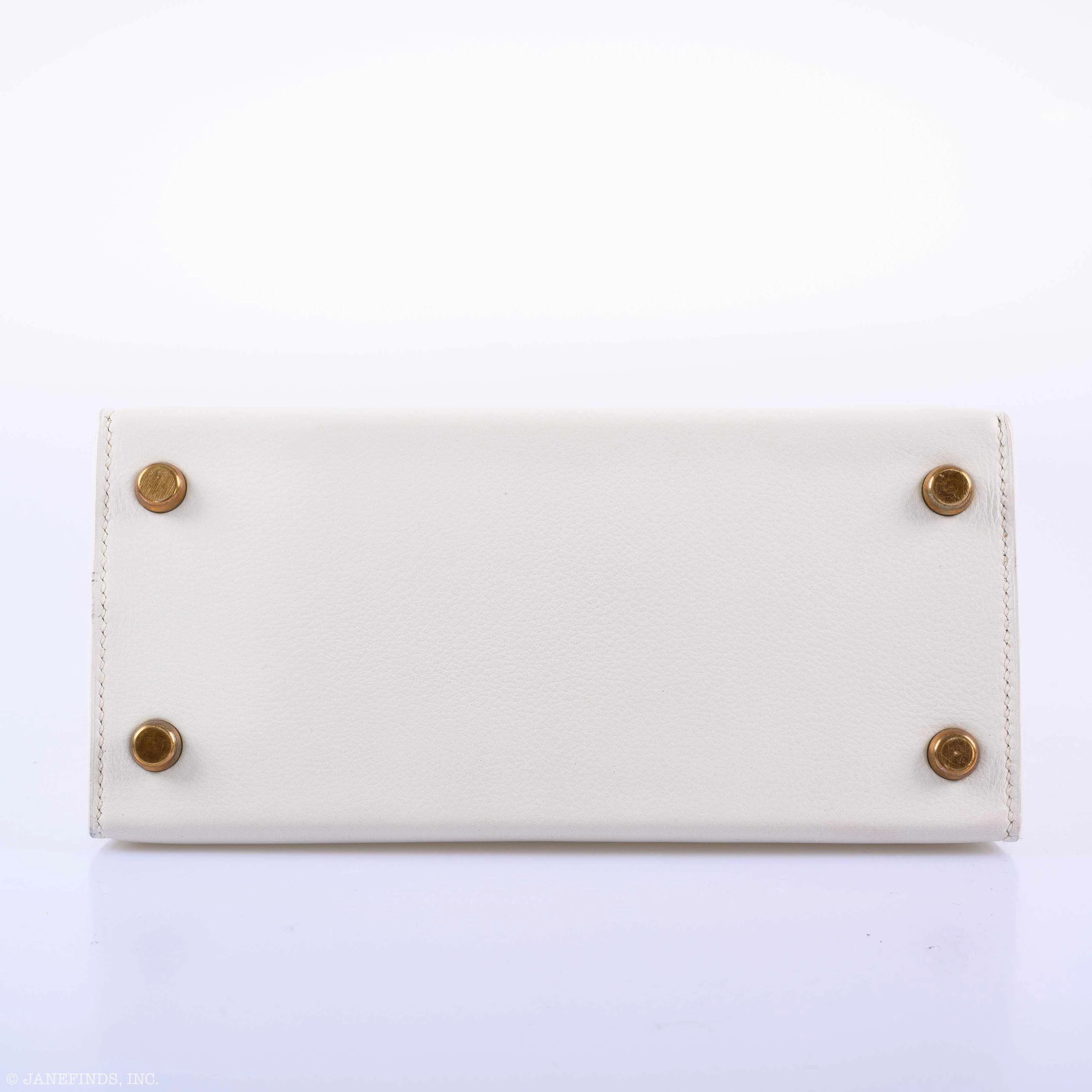 Herms Mini Kelly 20 Sellier Shoulder White Evercolor Gold Hardware - 1986