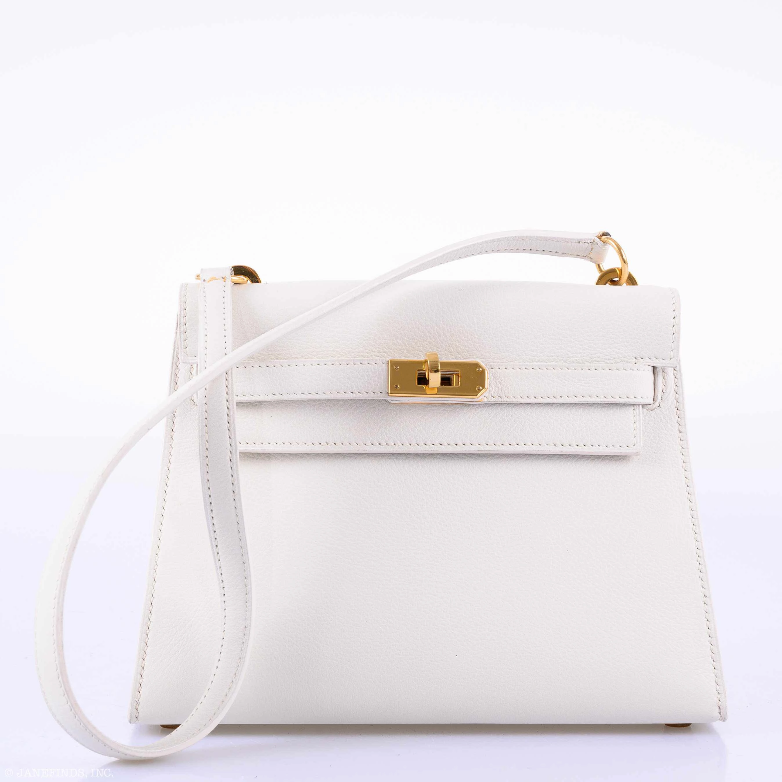 Herms Mini Kelly 20 Sellier Shoulder White Evercolor Gold Hardware - 1986