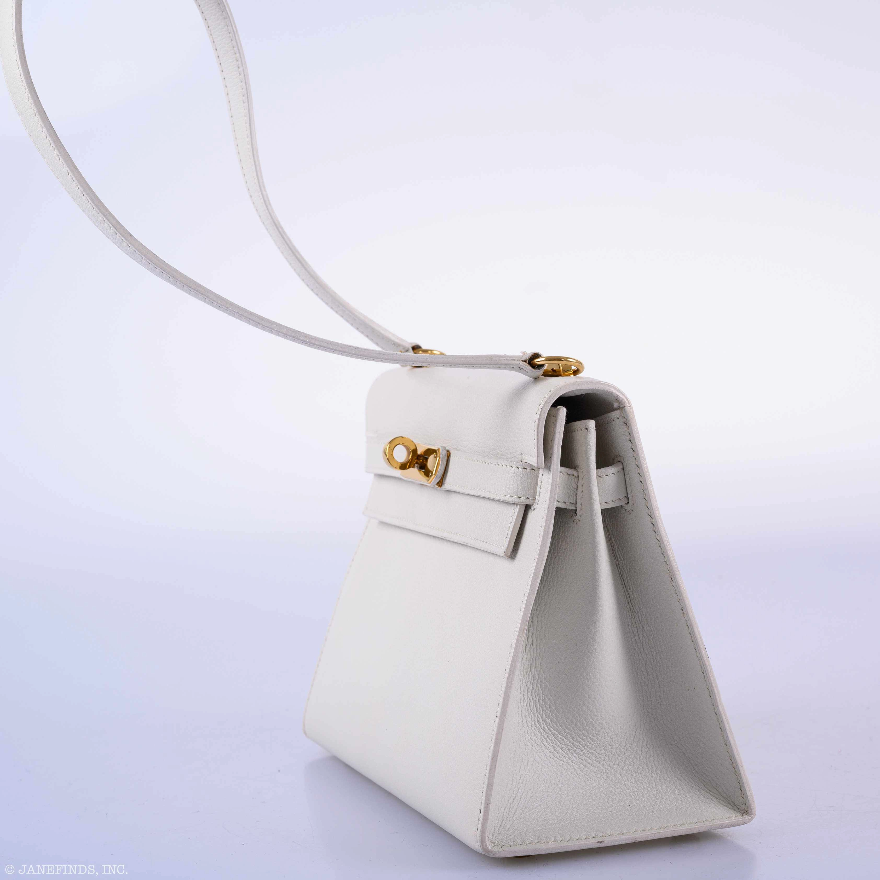 Herms Mini Kelly 20 Sellier Shoulder White Evercolor Gold Hardware - 1986