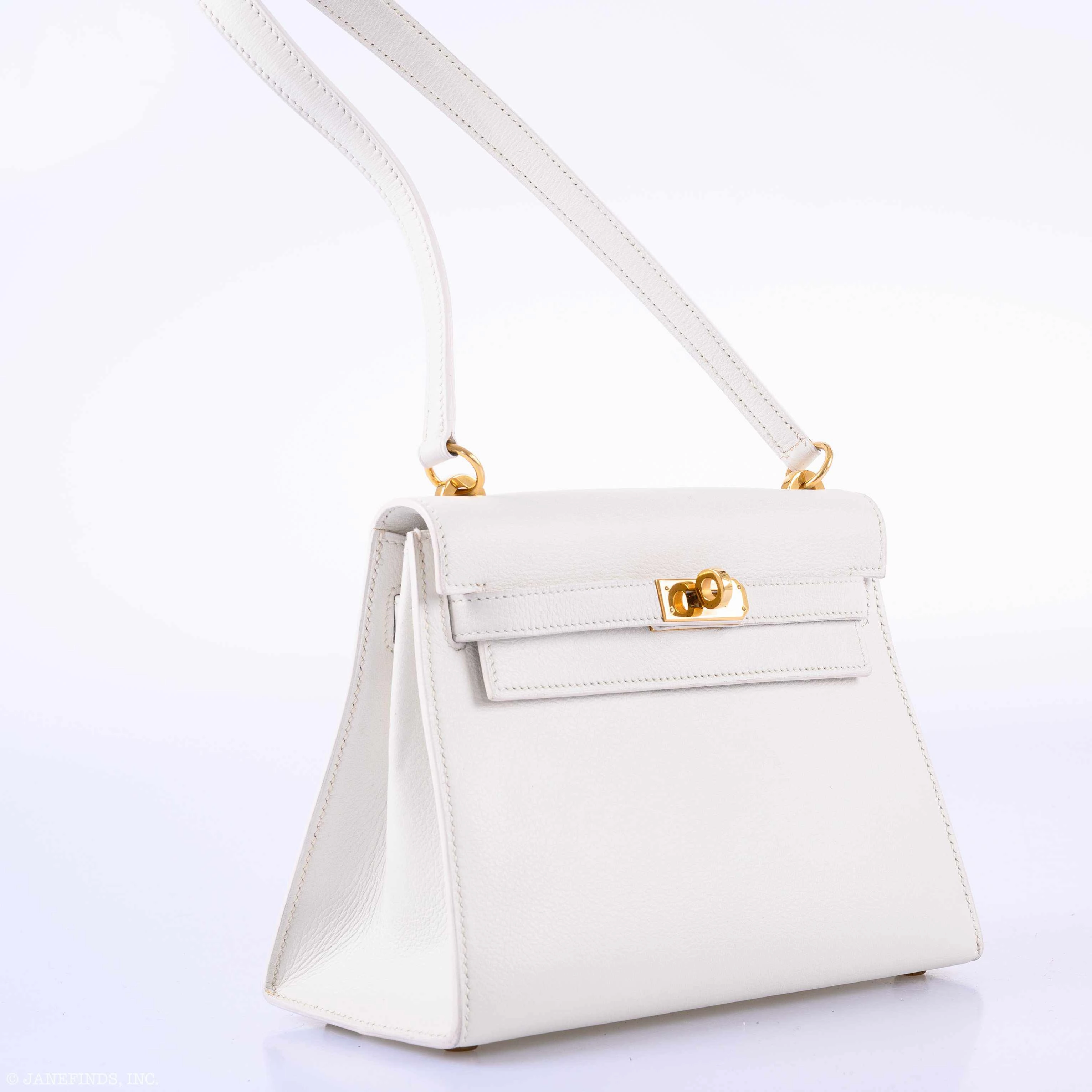 Herms Mini Kelly 20 Sellier Shoulder White Evercolor Gold Hardware - 1986