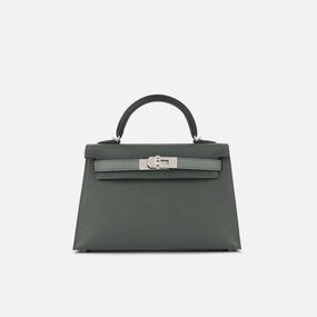 Herms Mini Kelly - Vert Mangrove / Vert Amande / Noir