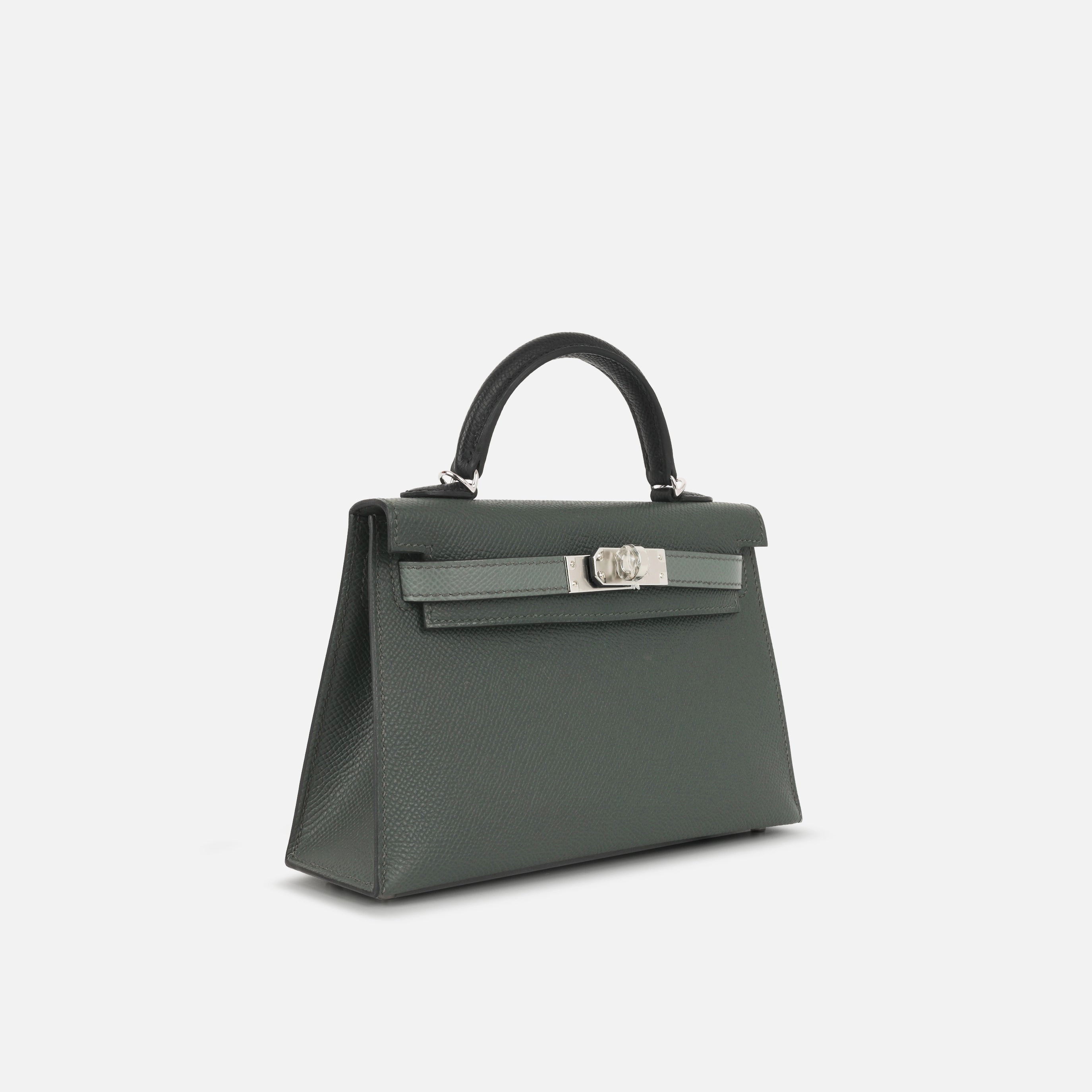 Herms Mini Kelly - Vert Mangrove / Vert Amande / Noir