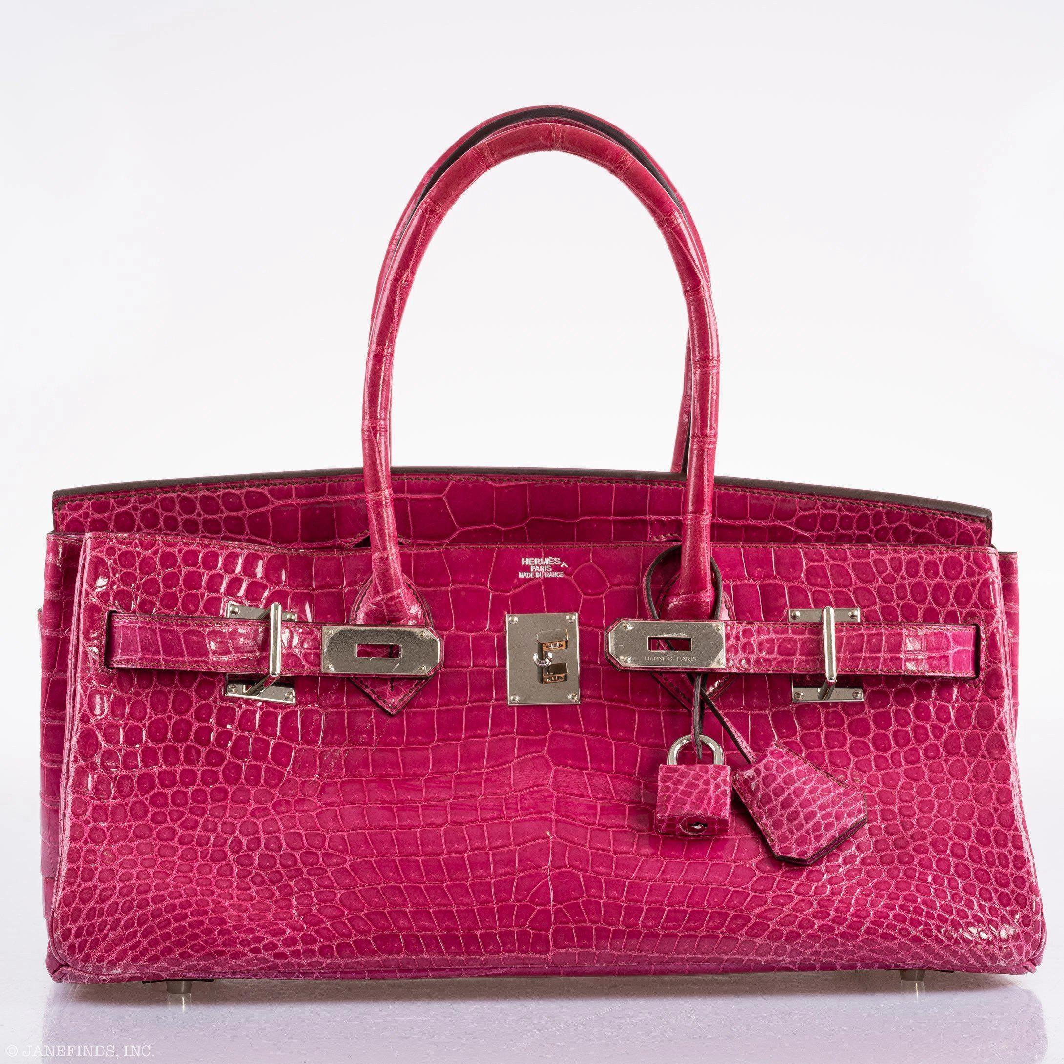 Herms Shoulder Birkin 42 JPG Fuchsia Porosus Crocodile Palladium Hardware