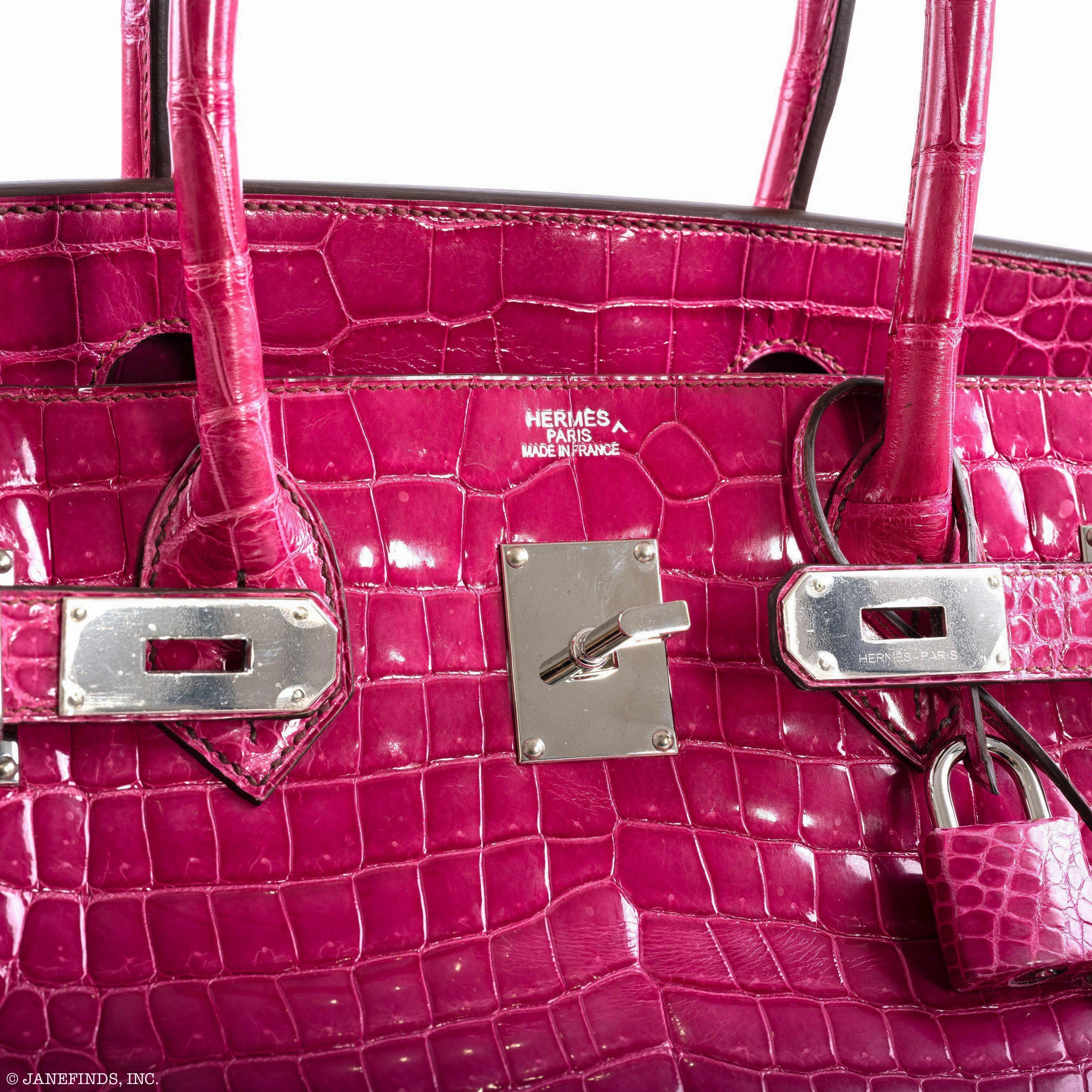 Herms Shoulder Birkin 42 JPG Fuchsia Porosus Crocodile Palladium Hardware