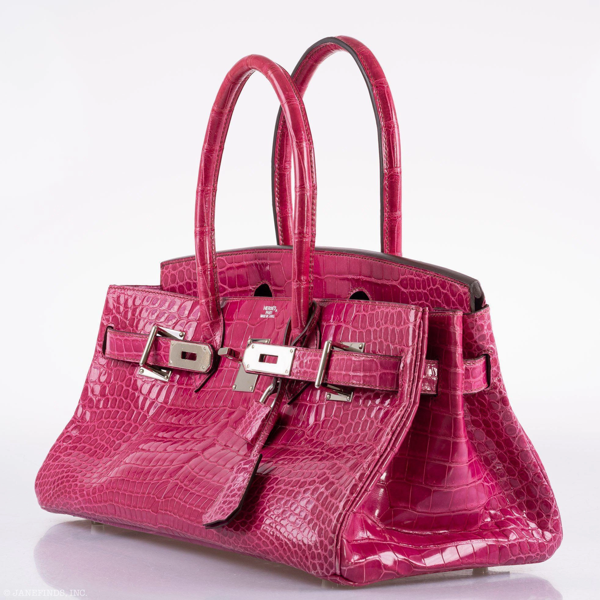 Herms Shoulder Birkin 42 JPG Fuchsia Porosus Crocodile Palladium Hardware