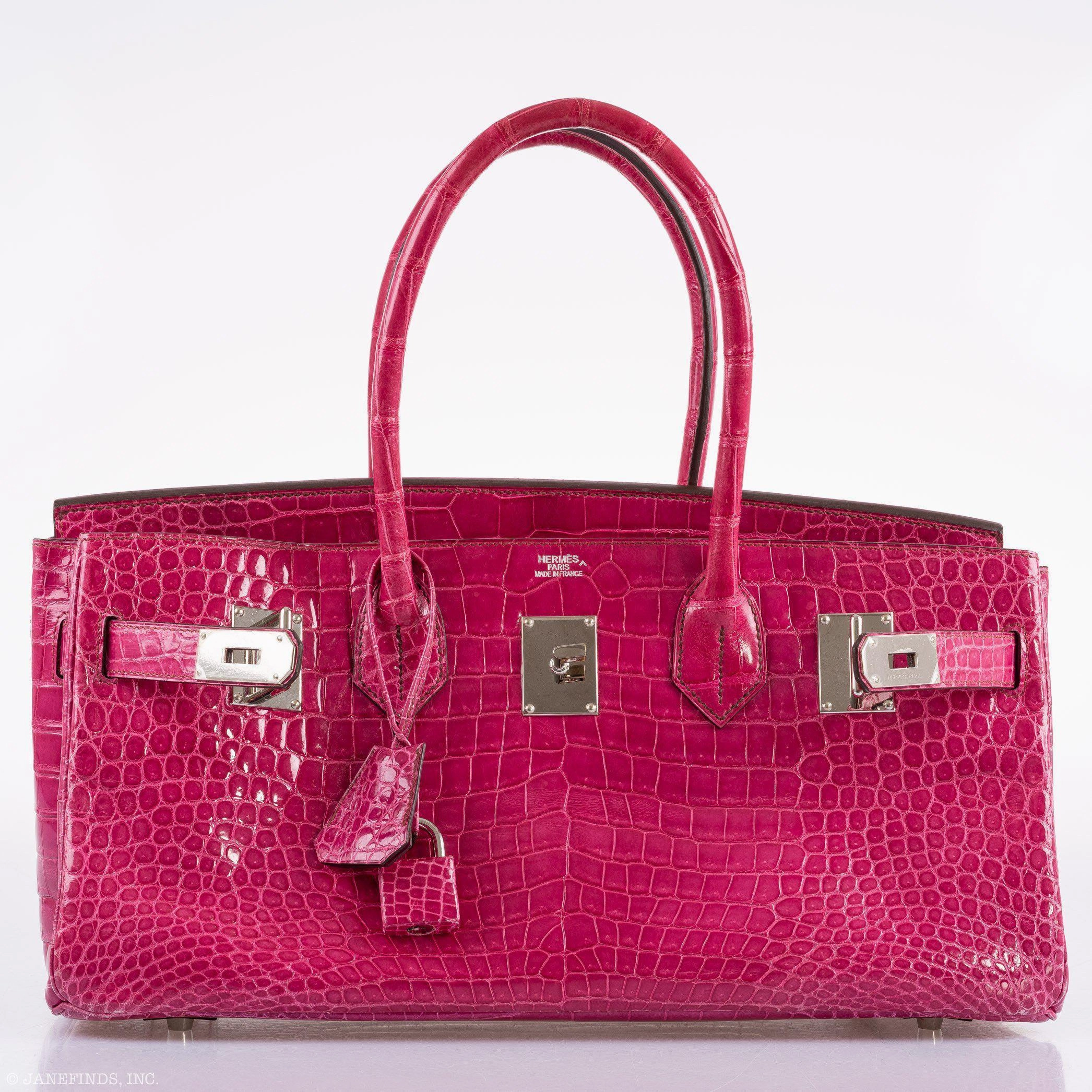 Herms Shoulder Birkin 42 JPG Fuchsia Porosus Crocodile Palladium Hardware