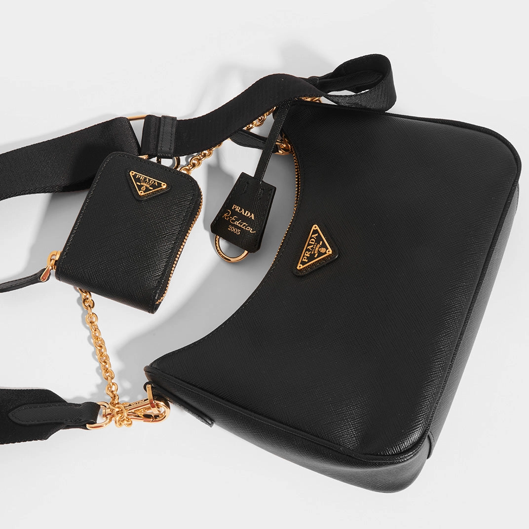 Hobo Re-edition 2005 Saffiano Leather Crossbody in Black