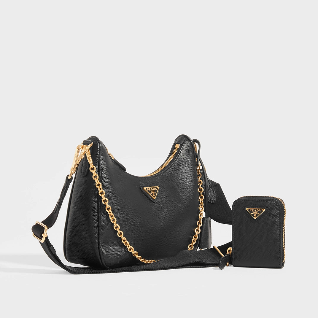 Hobo Re-edition 2005 Saffiano Leather Crossbody in Black