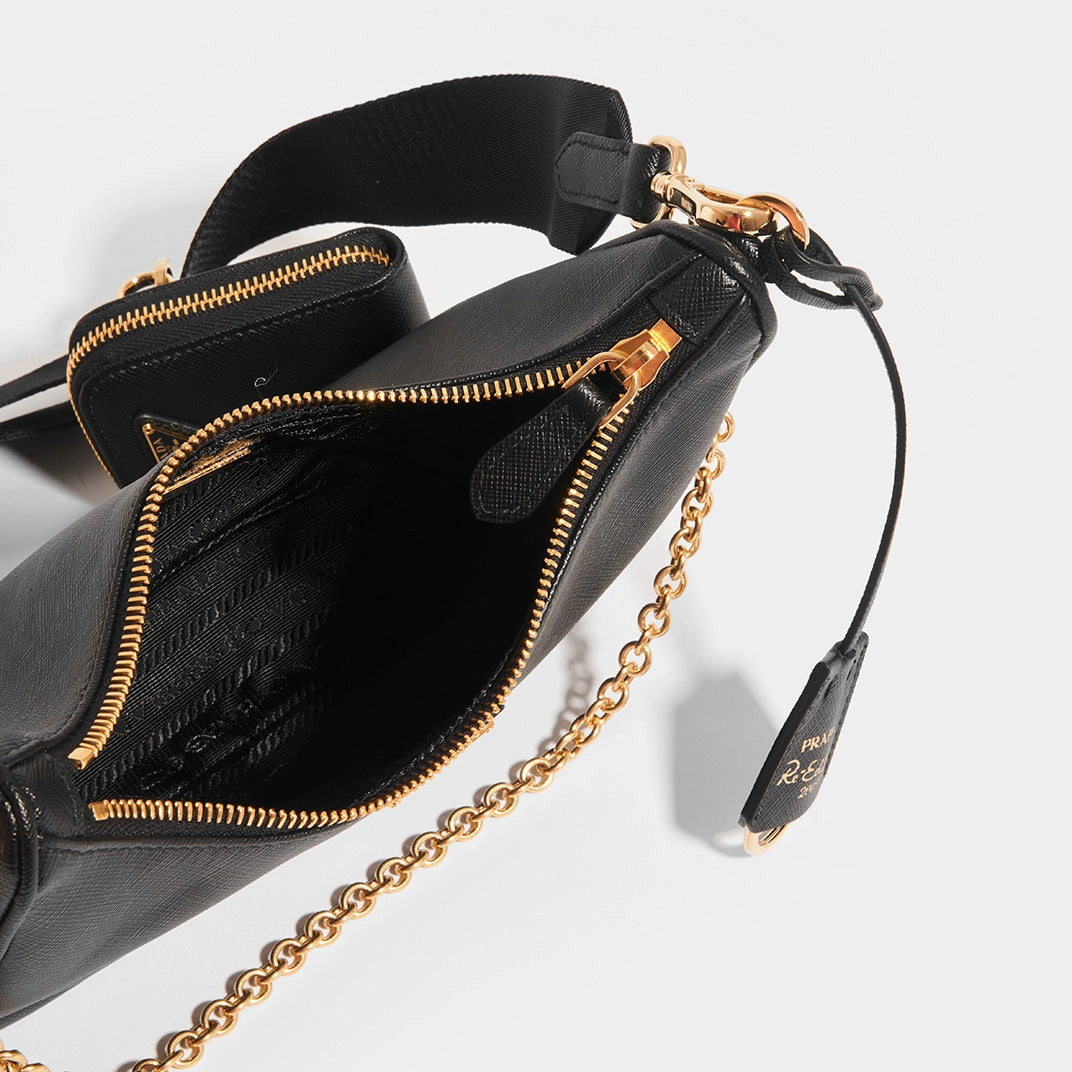 Hobo Re-edition 2005 Saffiano Leather Crossbody in Black