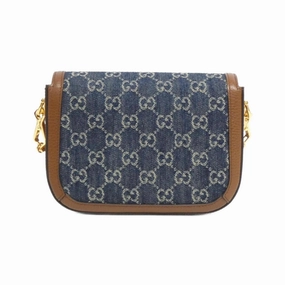 Horsebit Denim Shoulder Bag with Dust Bag and Strap