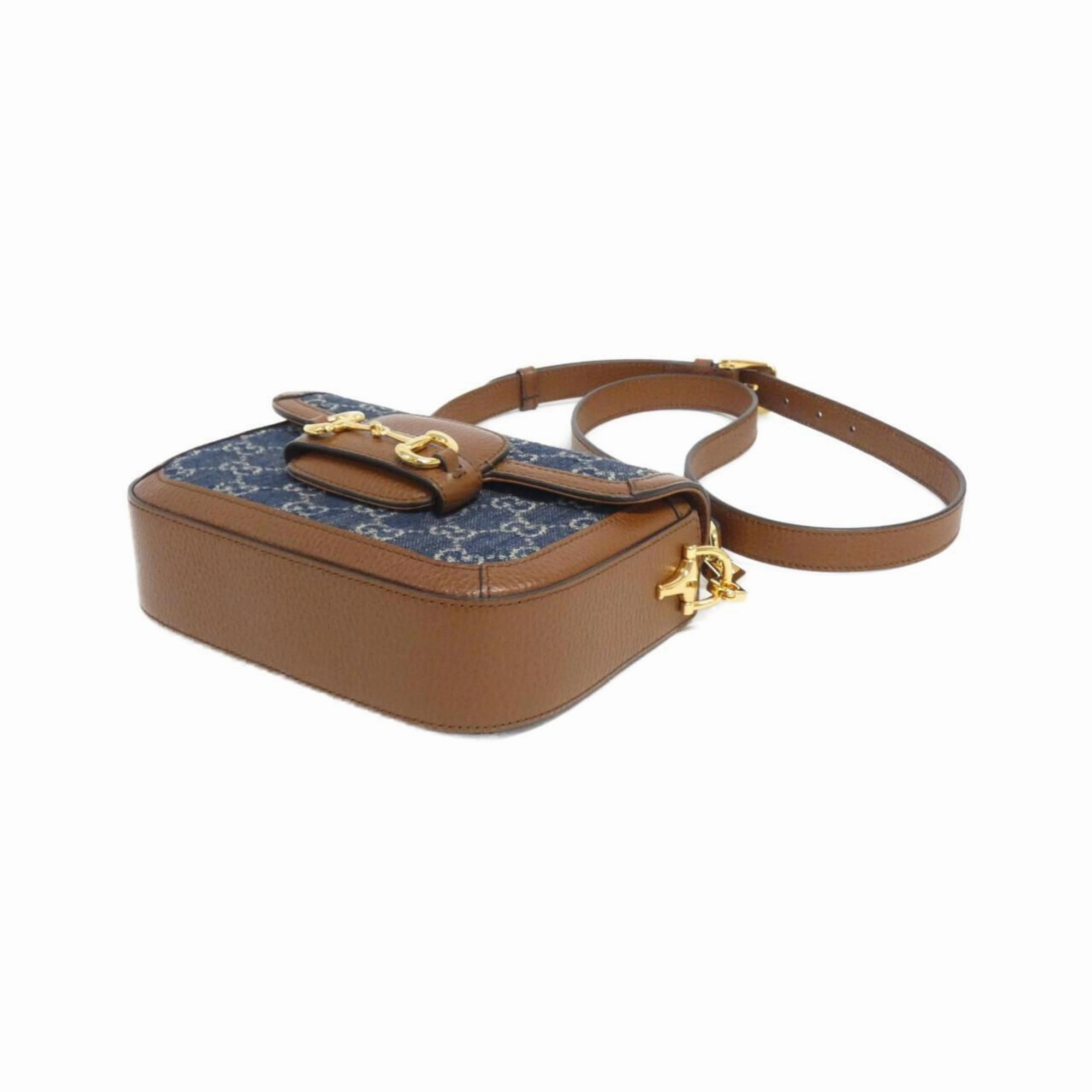 Horsebit Denim Shoulder Bag with Dust Bag and Strap