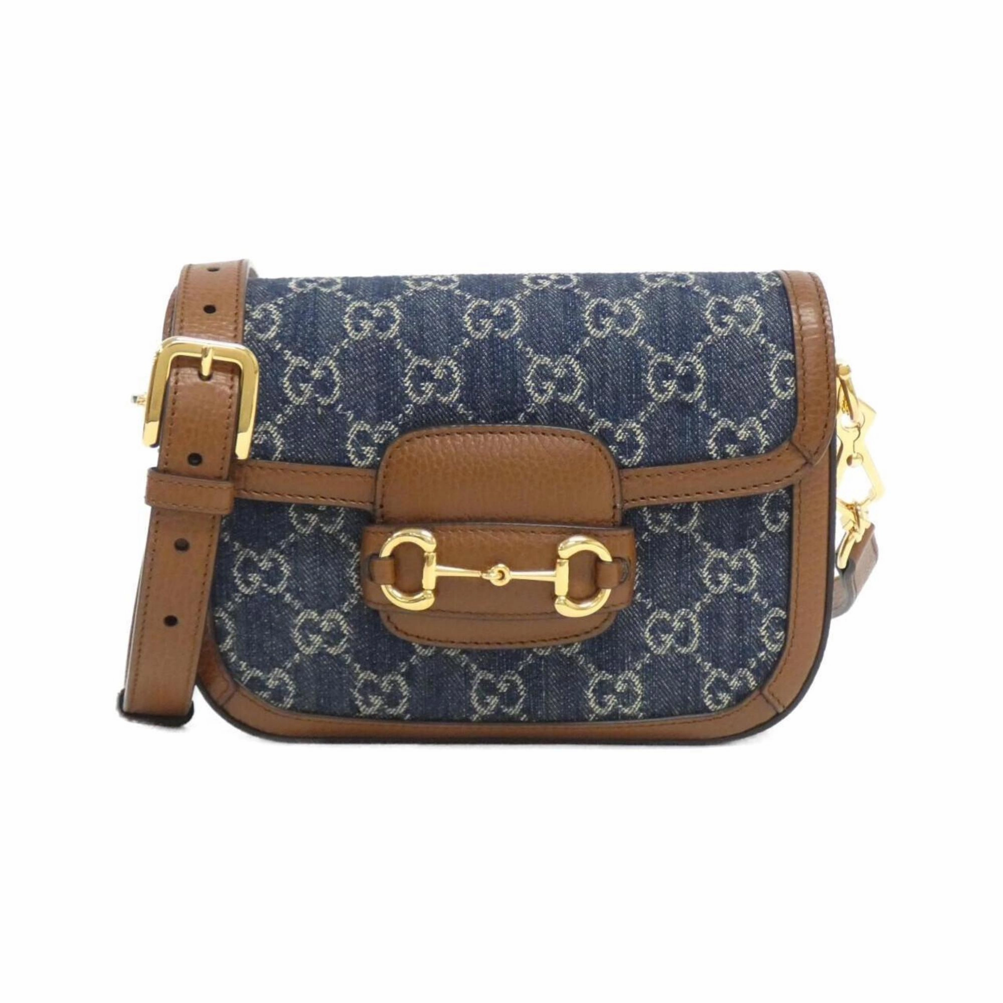 Horsebit Denim Shoulder Bag with Dust Bag and Strap
