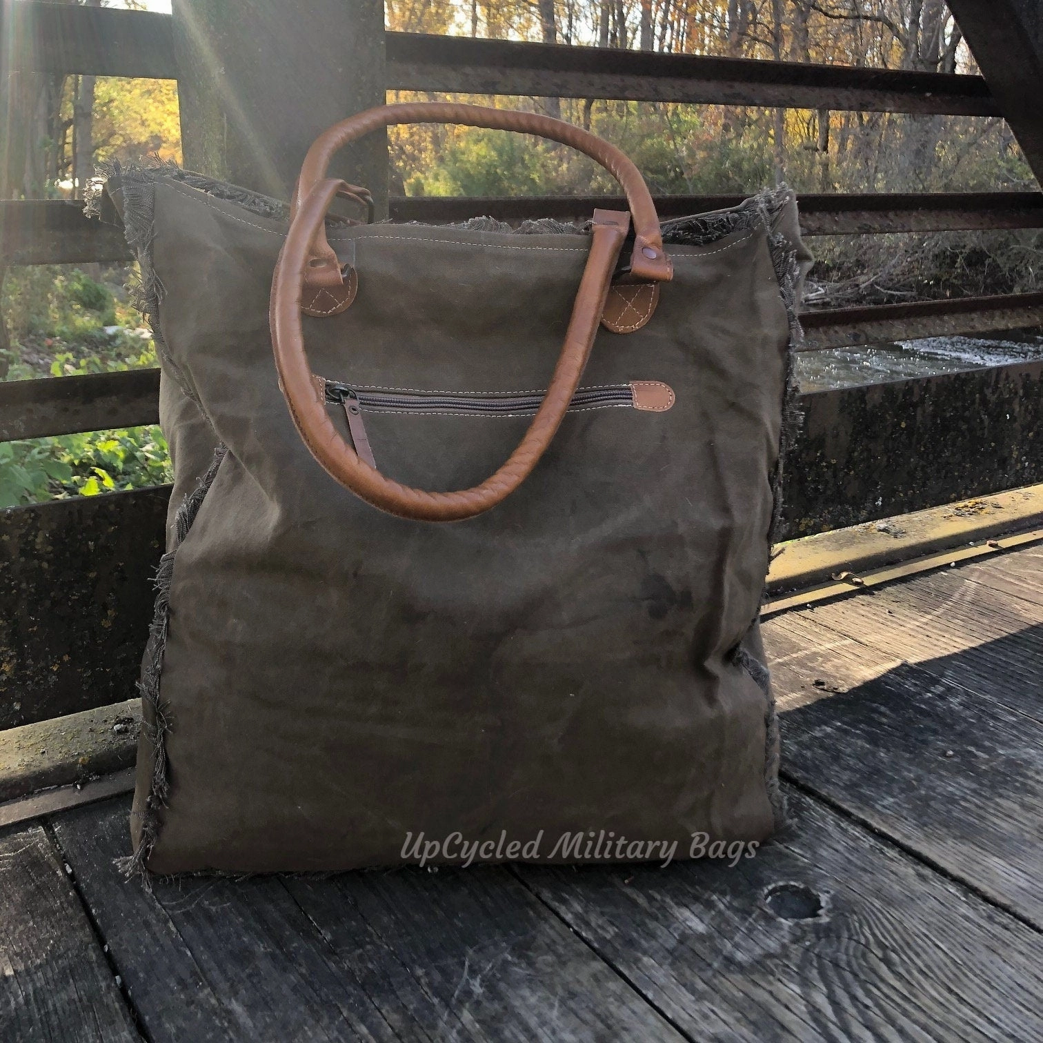 INFANTRY SOLDIER Western Hairon Hide Large Sustainable Canvas Tote Purse or Weekender!