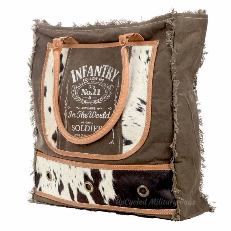INFANTRY SOLDIER Western Hairon Hide Large Sustainable Canvas Tote Purse or Weekender!