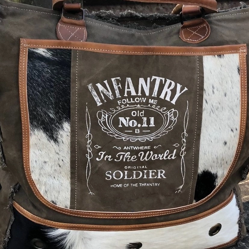 INFANTRY SOLDIER Western Hairon Hide Large Sustainable Canvas Tote Purse or Weekender!