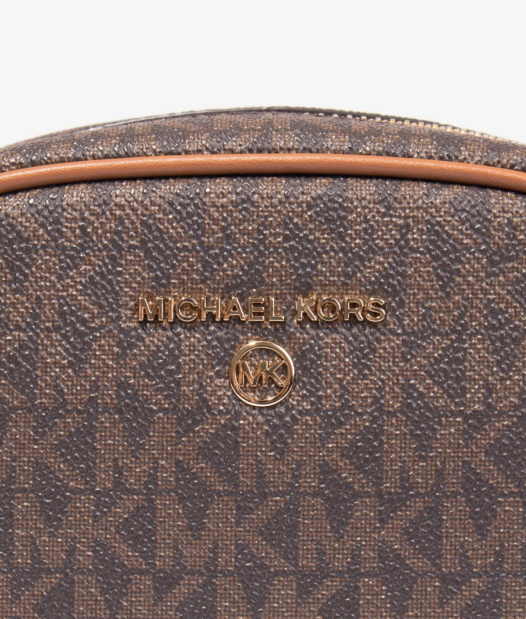 Jet set oval camera crossbody in brown & acorn