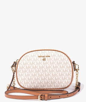 Jet set oval camera crossbody in vanilla & acorn