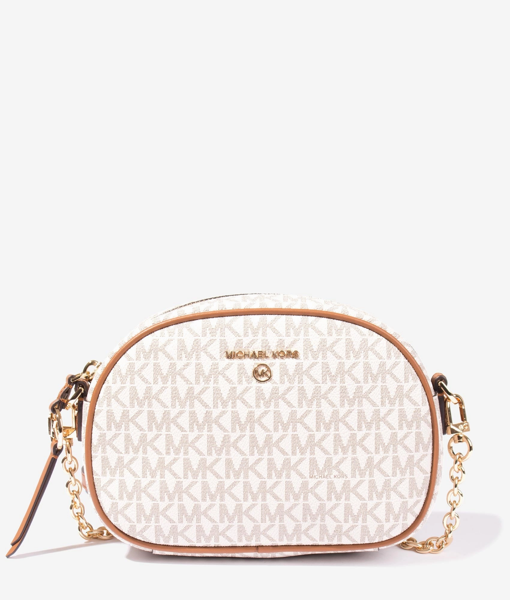 Jet set oval camera crossbody in vanilla & acorn