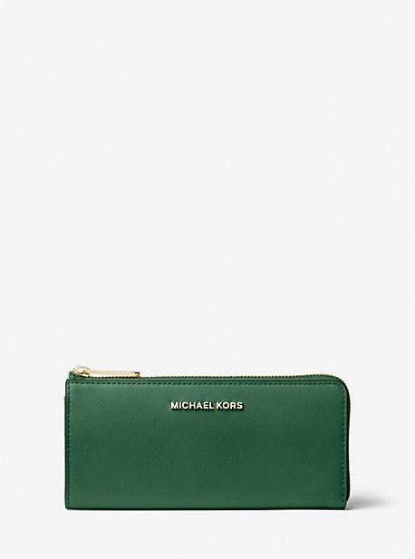 Jet Set Travel Large Saffiano Leather Quarter-Zip Wallet