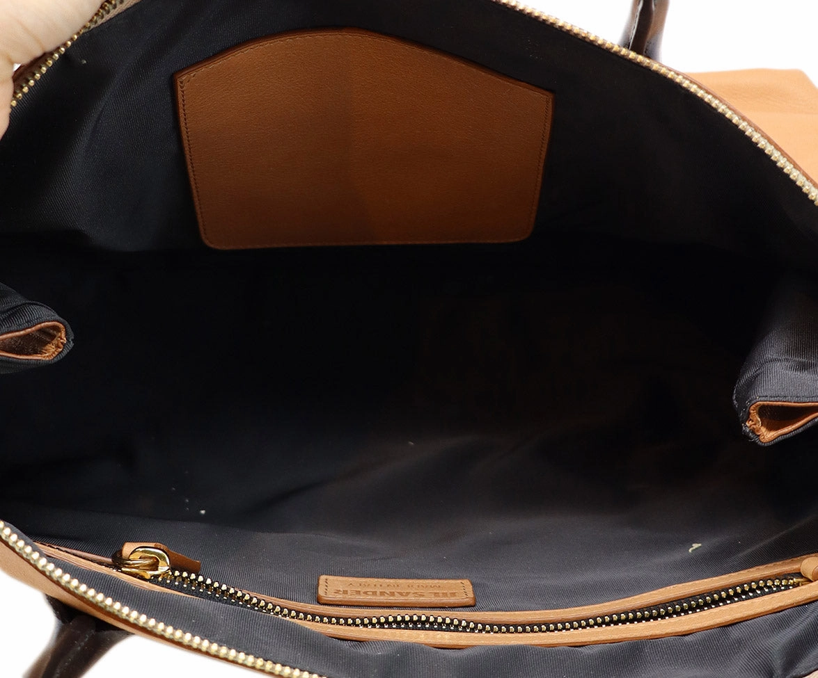 Jil Sander Brown Black & Coral Leather Satchel