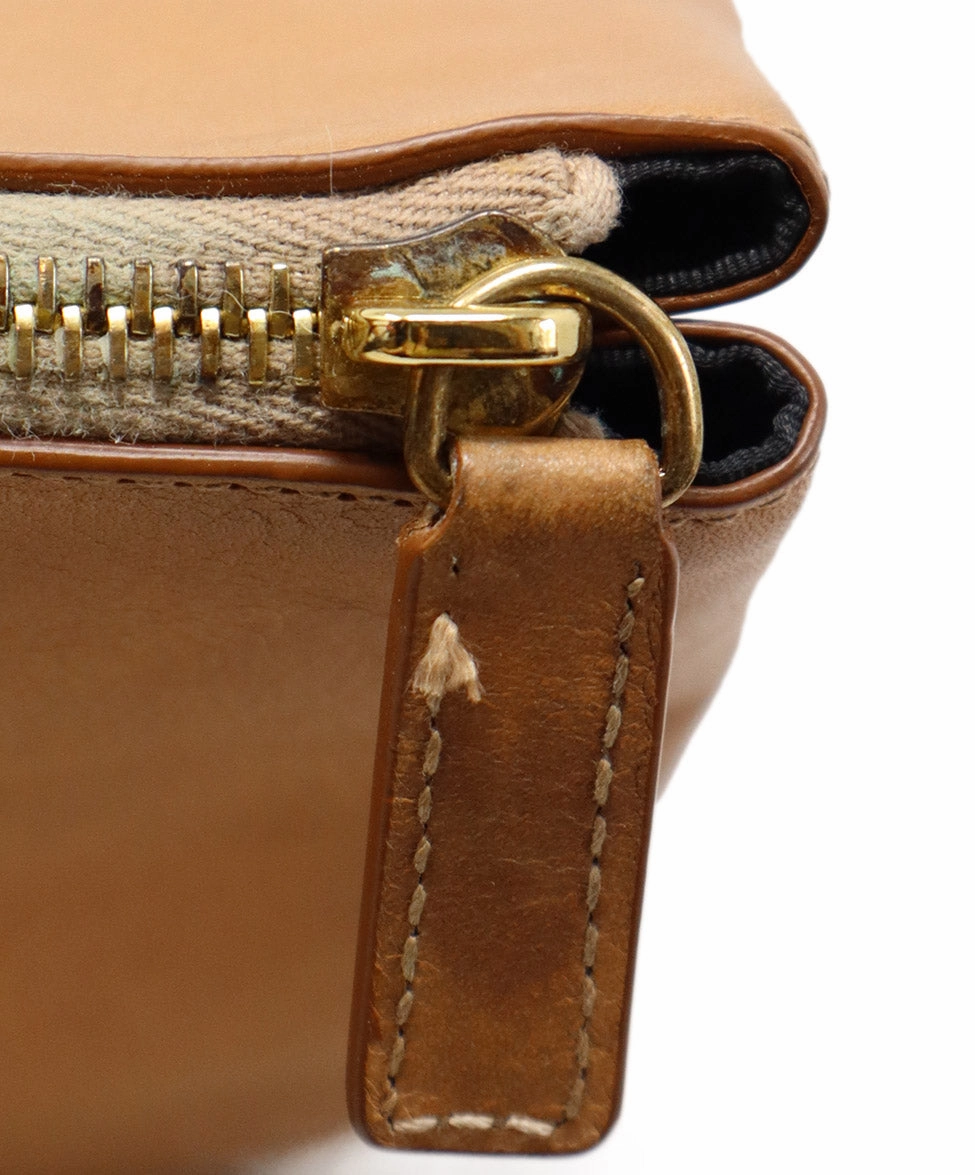 Jil Sander Brown Black & Coral Leather Satchel