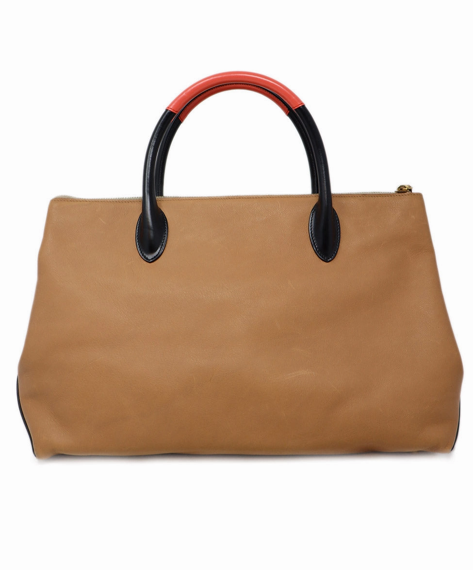 Jil Sander Brown Black & Coral Leather Satchel