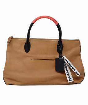 Jil Sander Brown Black & Coral Leather Satchel