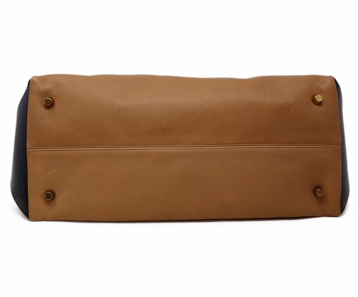Jil Sander Brown Black & Coral Leather Satchel
